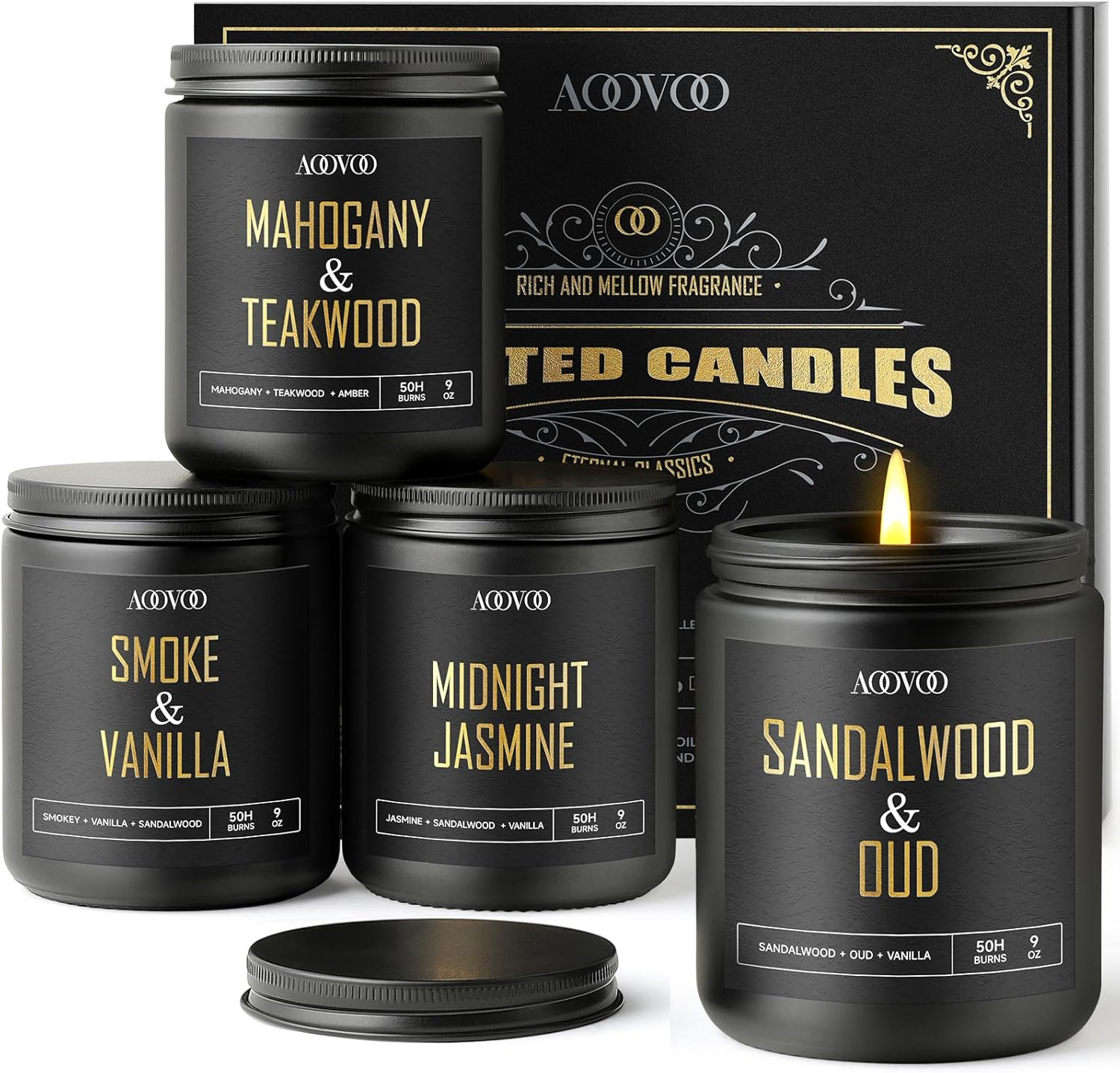 Scented Candles for Men – 4 Pack Candles for Home Scented, 36Oz Soy Wax, 200 Hou