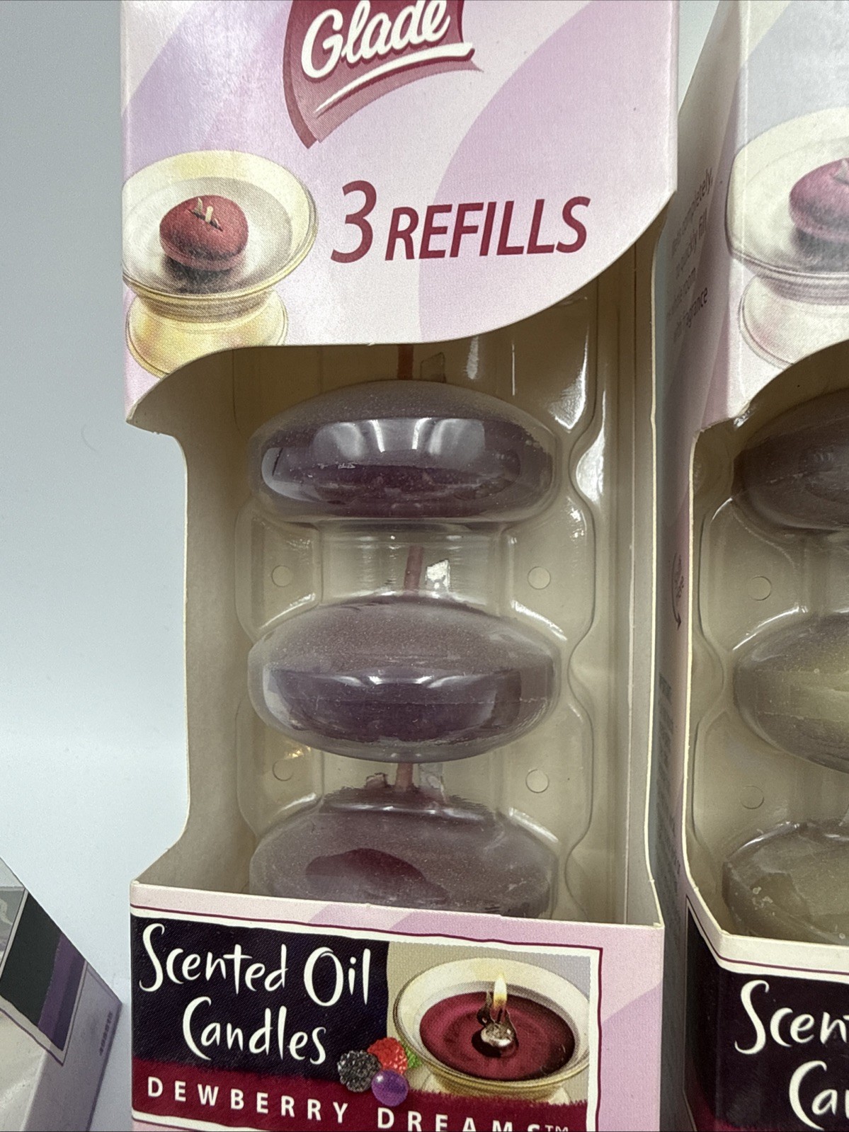 NOS Glade Scented Oil Candles Unit And Refills 5 Packs of 3 Refills Dewberry