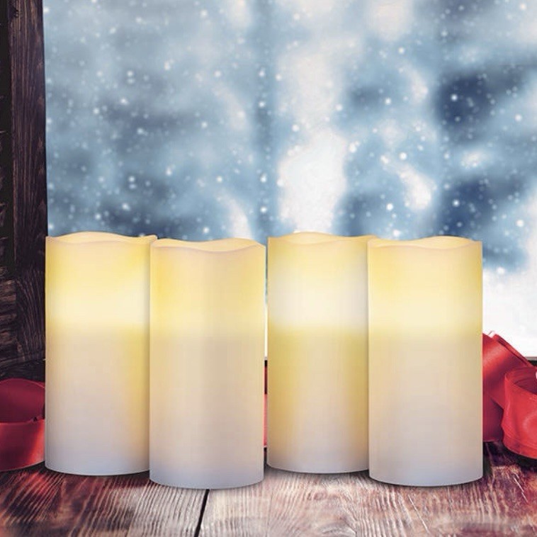 Kirkton House 4 Pc White Flamless LED Vanilla Scent Candle Set Christmas Holiday