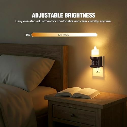 Meonum Flickering Flameless Candle Night Light Plug in, Dimmable LED Nightlight