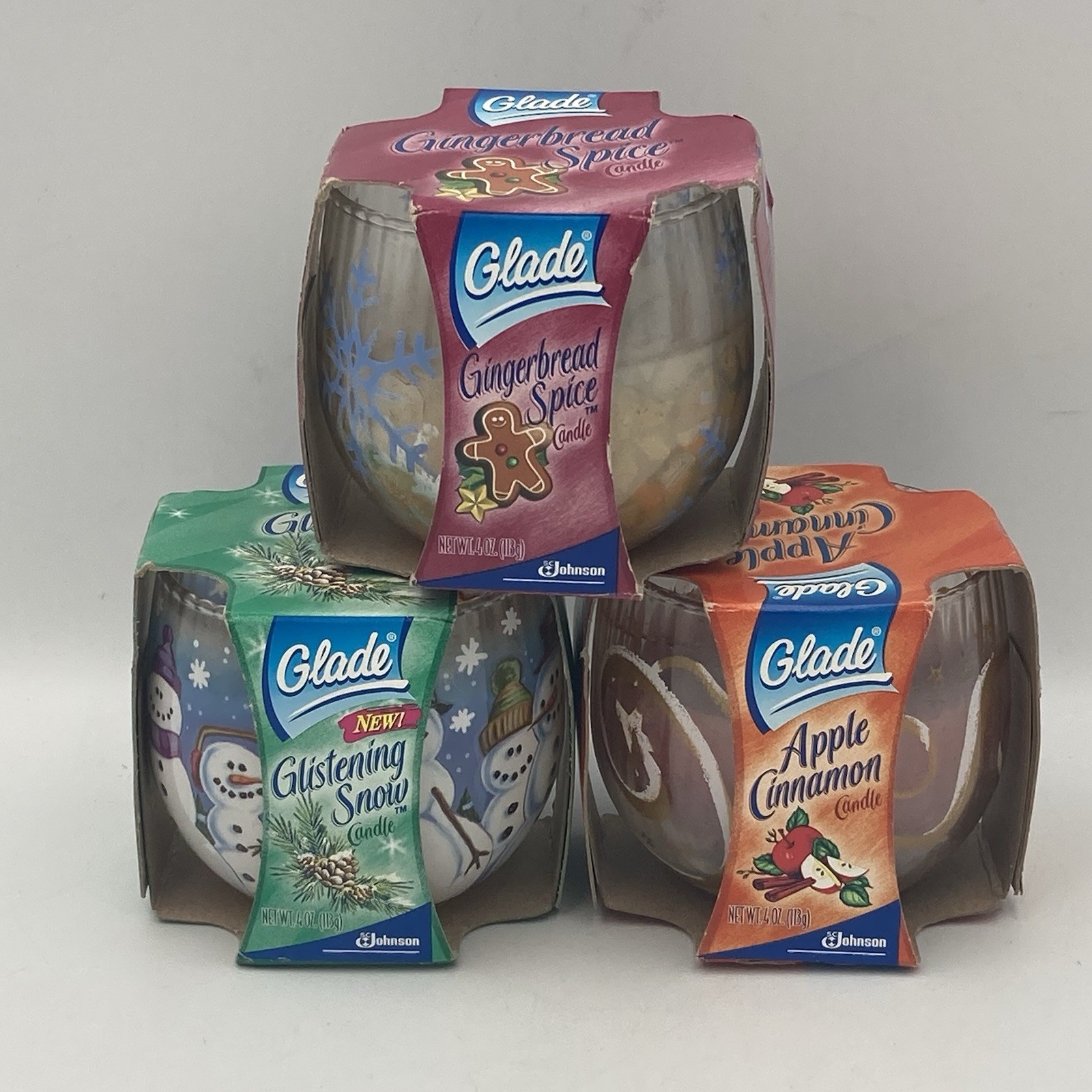 Glade Candle Christmas 2003 Gingerbread Spice Glistening Snow Apple Cinnamon