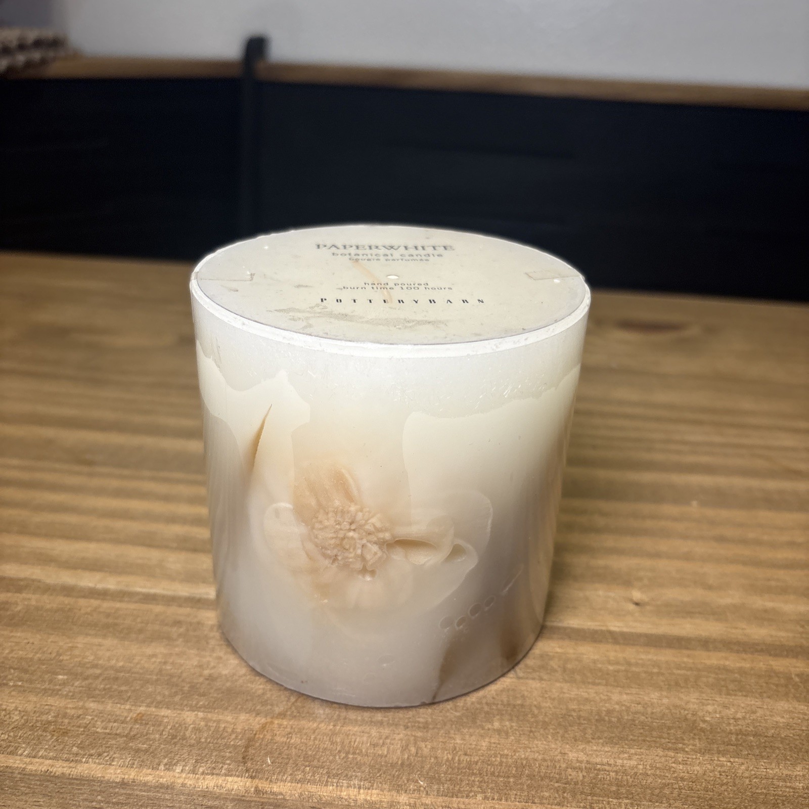 Pottery Barn Paperwhite botanical Candle 4″x4″ Wax Pillar Never Lit