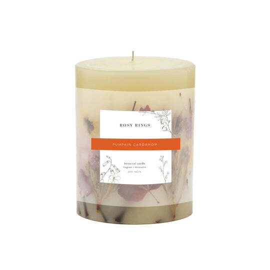 ROSY RINGS, PUMPKIN CARDAMOM LUXURY BOTANICAL CANDLE, 5.5″ TALL, 120 HRS