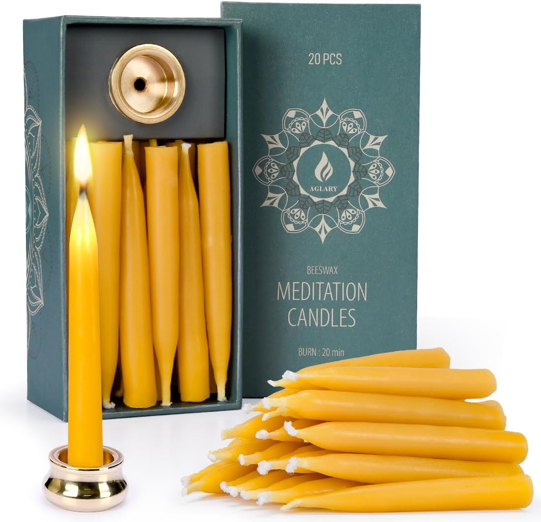 20 Minute Pure Beeswax Candles, Dripless Meditation Candles, Mini Taper Candles,