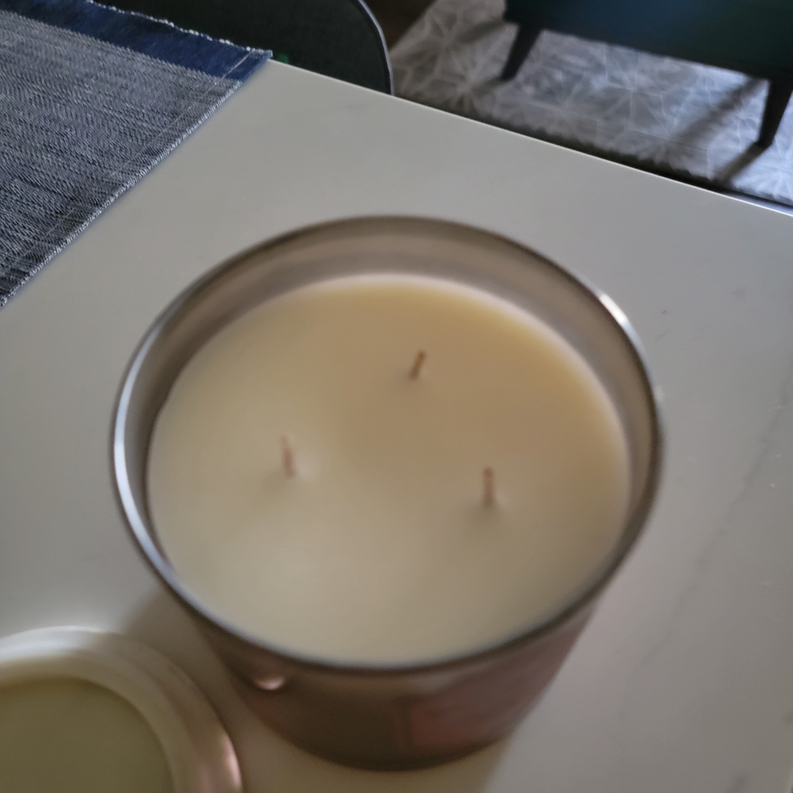 White Barn Peppered Suede Candle Rose Gold Jar, 3 Wicks , Marble Top. Very Rare!