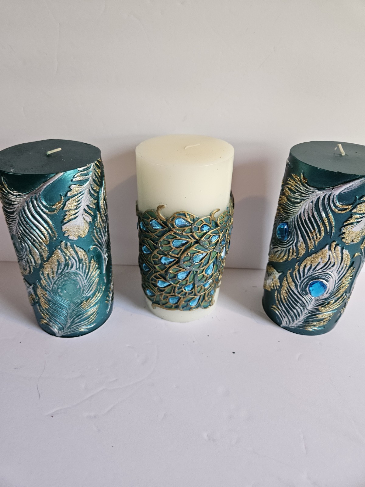 Pier 1 Imports Peacock Unscented Decorative Candles Set Of 3 Sparkles