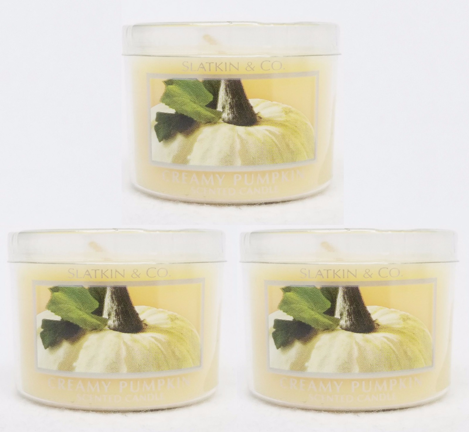 3 Bath & Body Works CREAMY PUMPKIN Travel Size Scented Mini Candle 1.3 oz