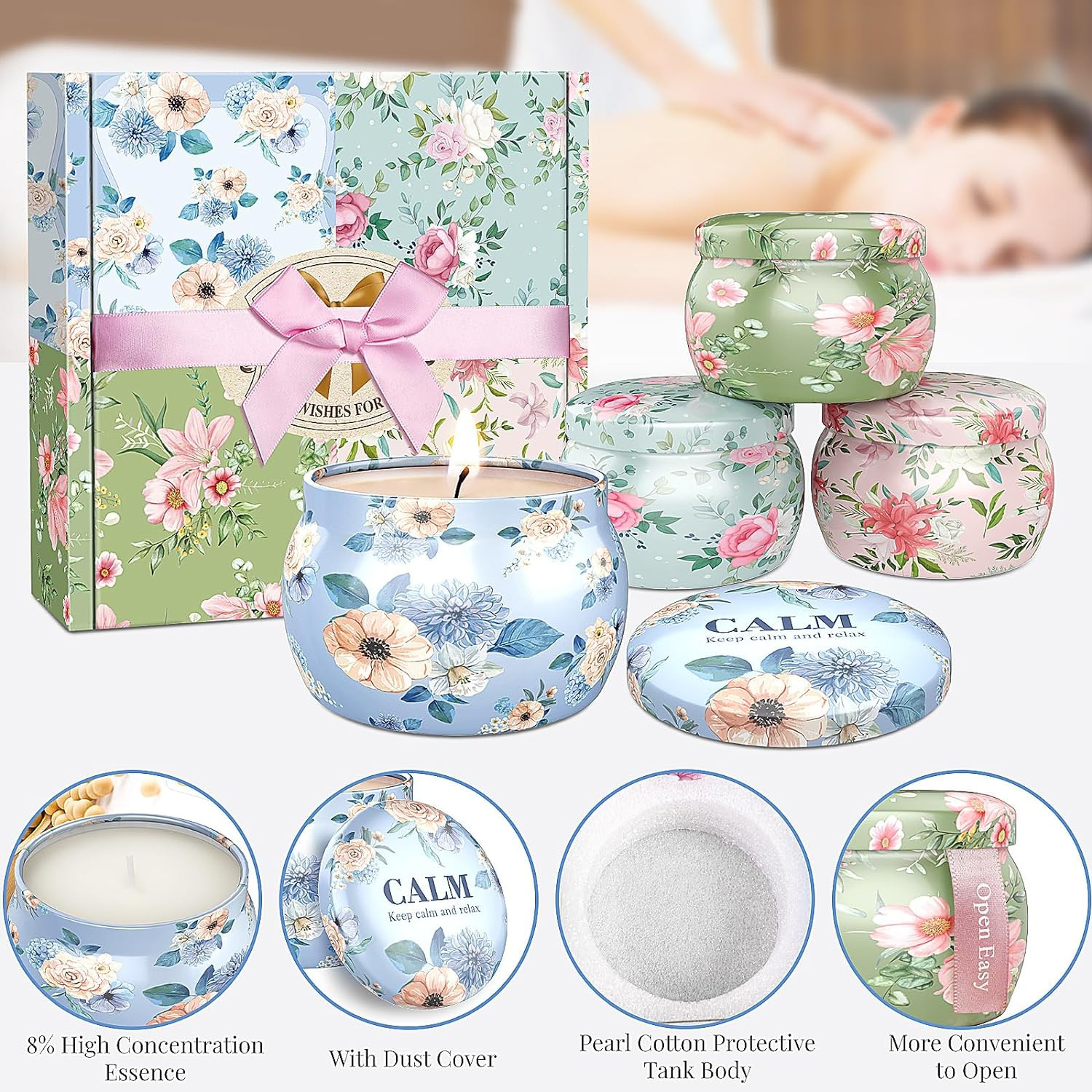 Scented Candles Set, 17.6 Oz 4 Pack Home Scented Candles, 100-120 Hours Candle P