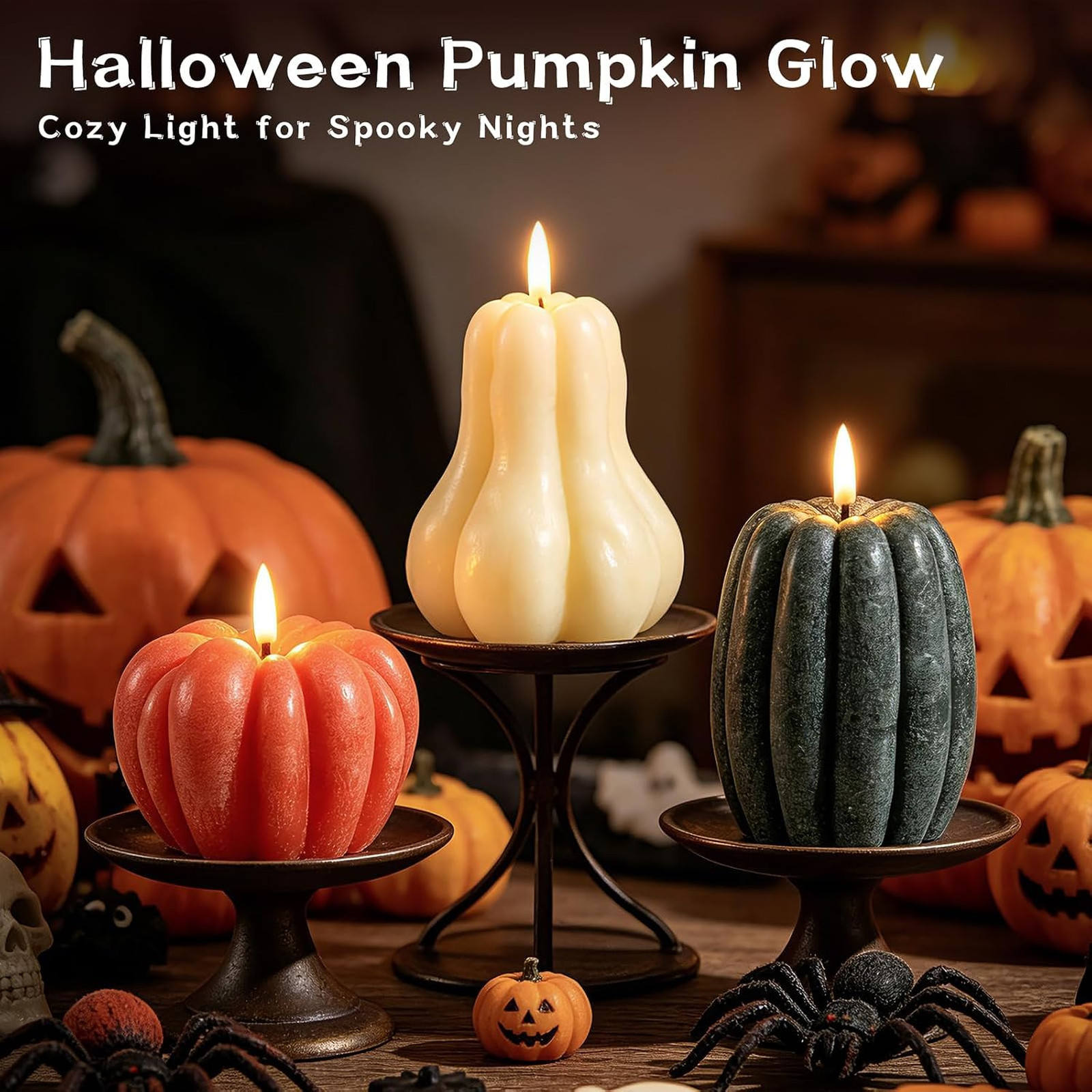 3 Pcs Fall Pumpkin Flameless Candles LED Battery Operated with Remote Real Wax