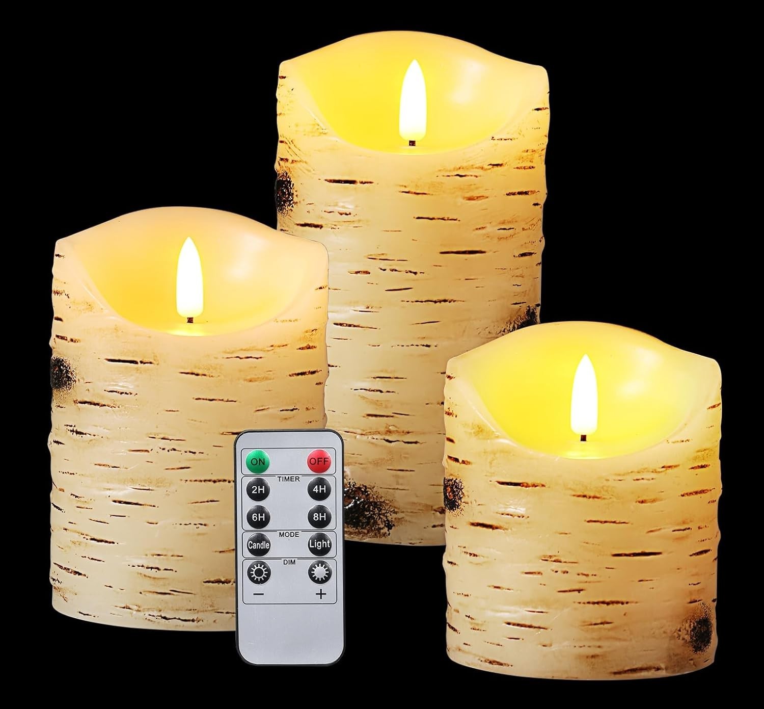 Flameless Candles LED Candles Birch Bark Set of 3 D 3.25″ x H 4″ 5″ 6″ Ivory …