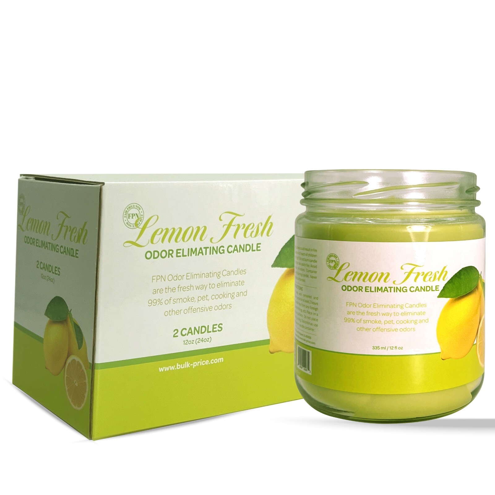 FPN Smoke & Cooking Odor Eliminator Candles 12oz Soy Wax Candle Lemon Scent 2 Pc