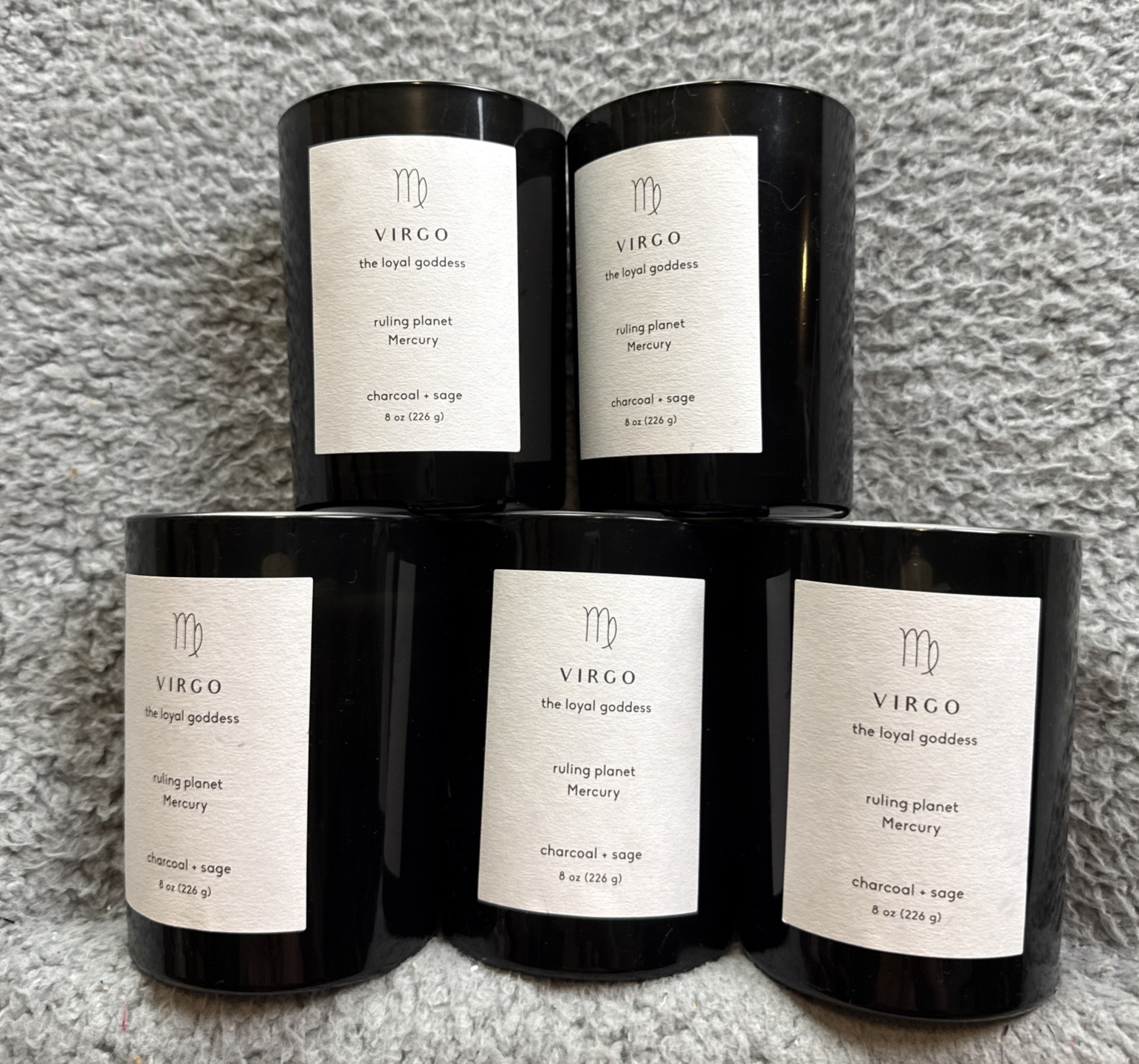 5x Project 62 Glass Jar Virgo Zodiac Soy Wax Blend Candle Charcoal + Sage