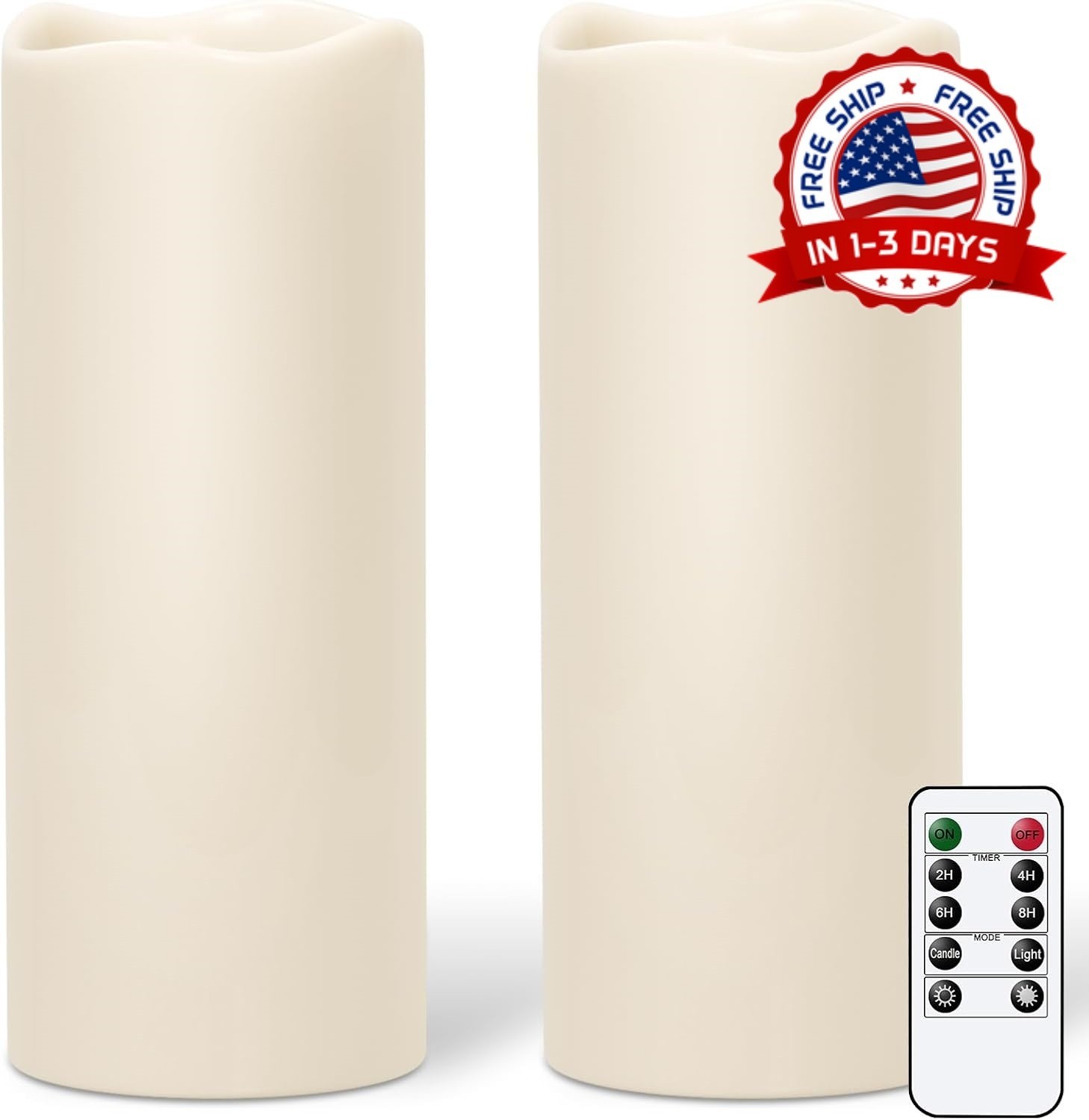 2 Velas LED Grandes Exterior 10×4 Pulg Impermeables con Control Remoto