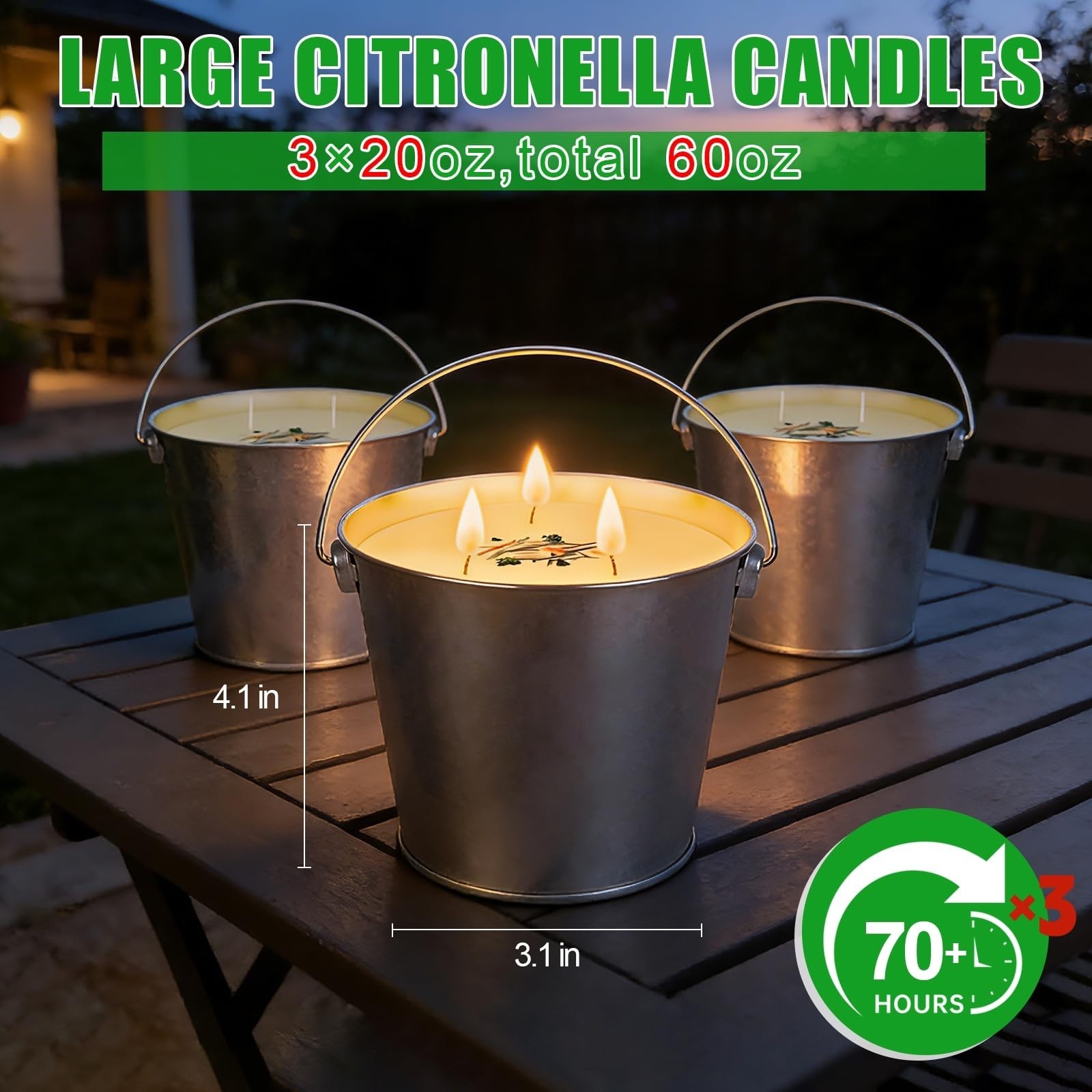 Large Citronella Candles 3 Pack – 20oz Each, 200+ Hour Burn Time, Outdoor Patio