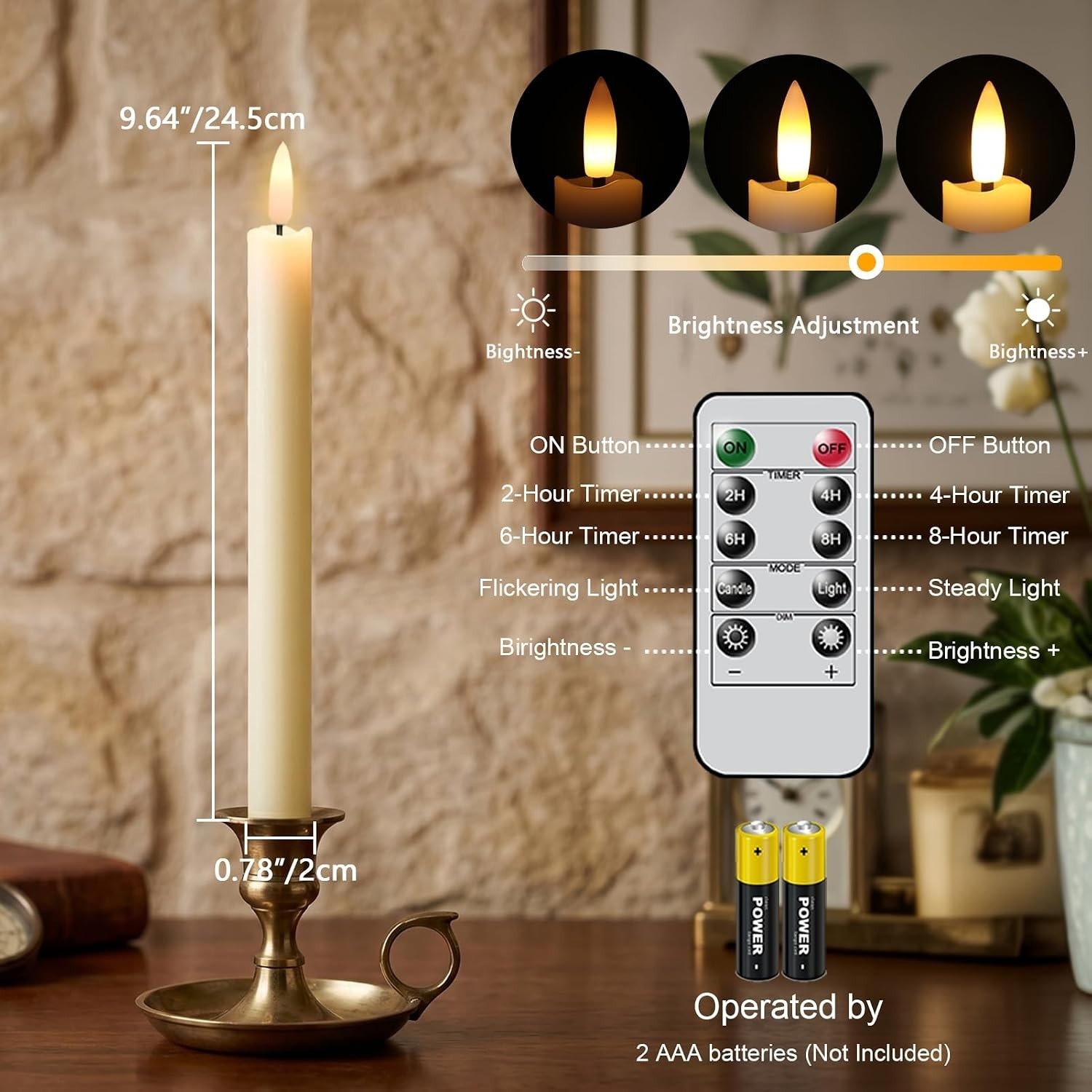 Set of 2 8 Luminara Real Wax Flameless Taper Candles Moving Wick Ivory Weddin US