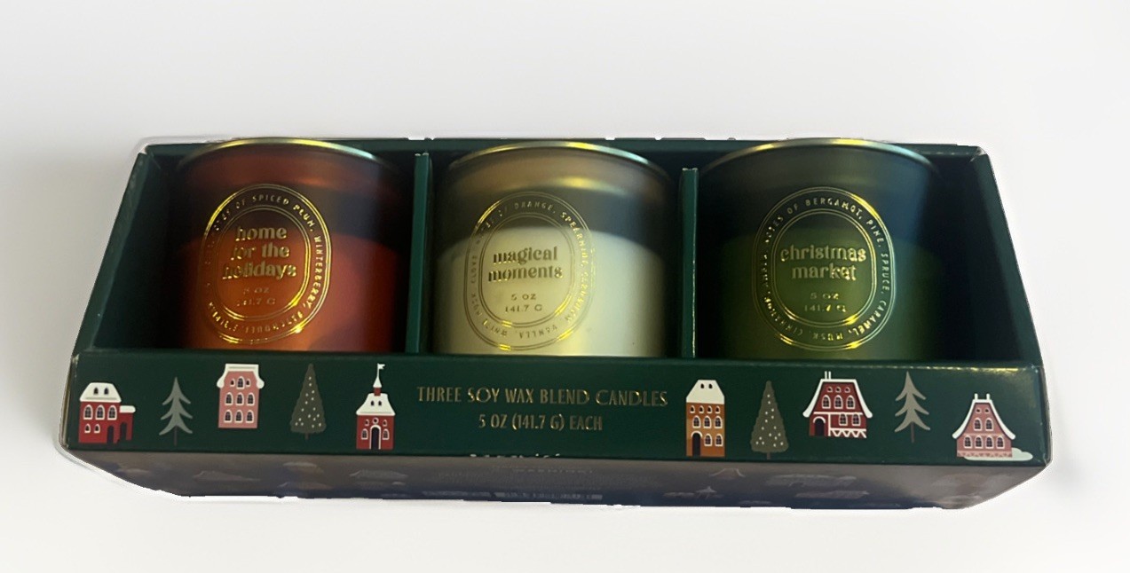 Soy Wax Blend Holiday Candles Set of 3 home for the holidays magical moments