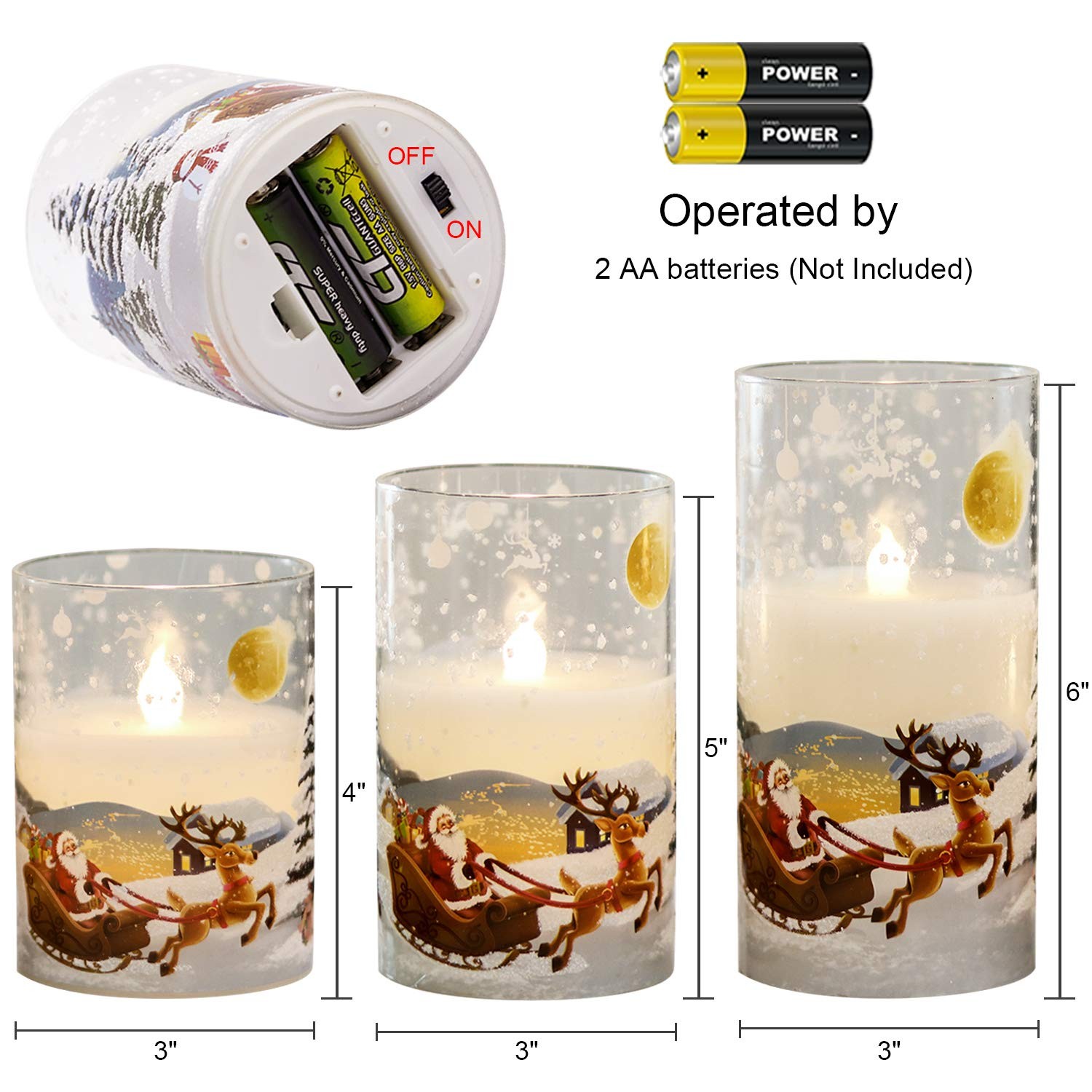 Santa Claus Glass Flameless Candles Remote and Timer, Battery Operated Real W…