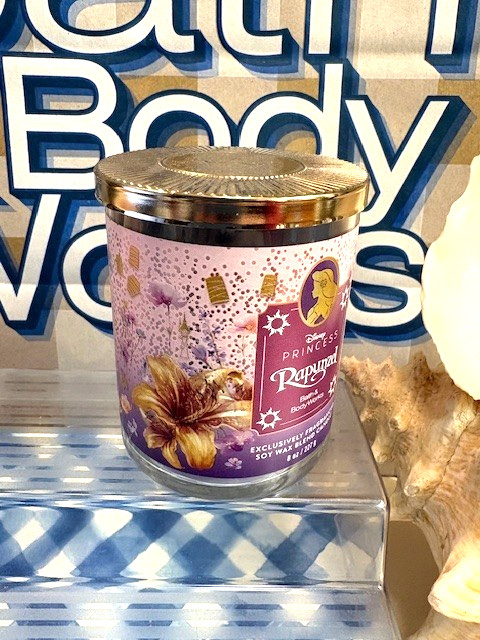 NEW! Bath & Body Works DISNEY PRINCESS RAPUNZEL Single Wick Candle w/Disney Lid
