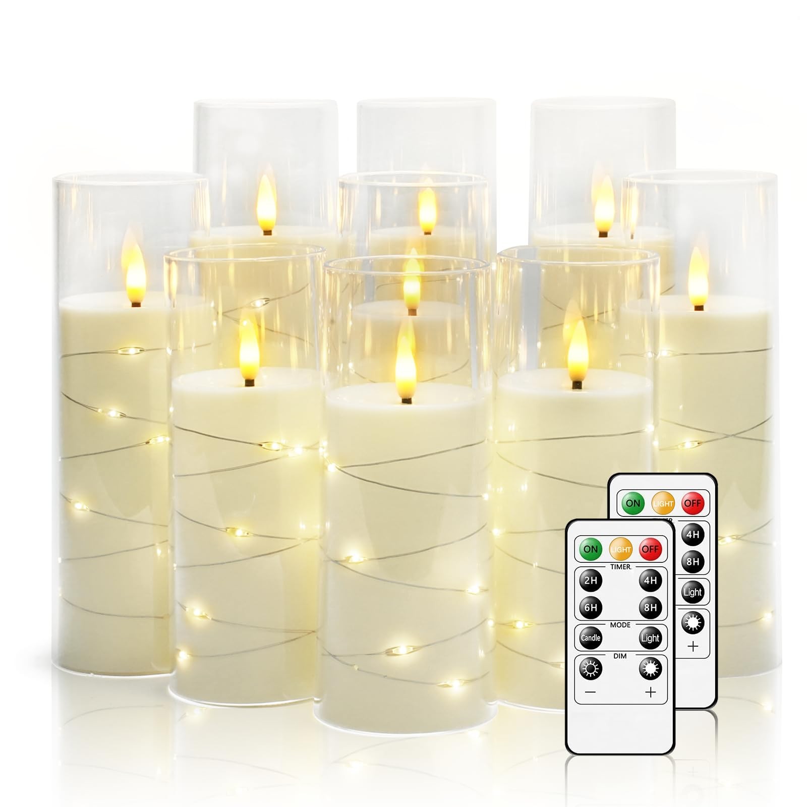 Nimiko Flickering Flameless LED Candles, 9 Pcs with Embedded Star String, Acr…