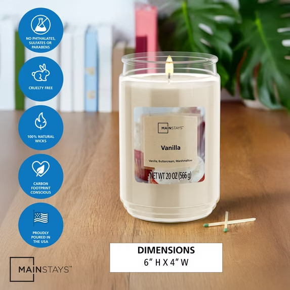 Mainstays Vanilla Scented Large Jar Candle 20 Oz. – Pack of 2