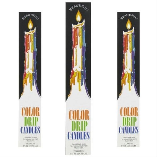 6 Multi-Color TAPER DRIP CANDLES 3/4″ x 9 1/2″ long ( 3 packs of 2 candles )