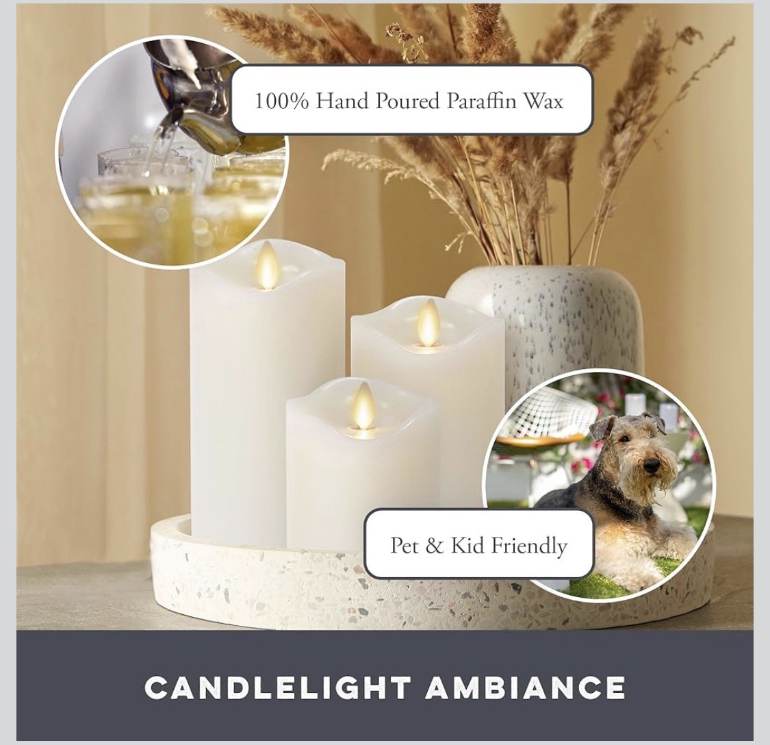 Matchless Candle Co. by Luminara Set of 3 (3″ x 4.5″,5.5″,6.5″)Flameless LED WAX