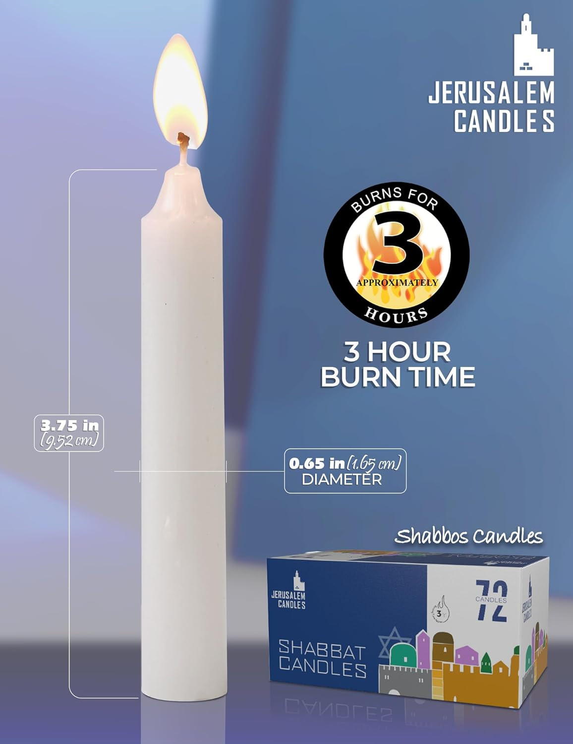 – Traditional Shabbos Candles – 3 Hour – 2-Pack X 72 Candles (144 Candles)