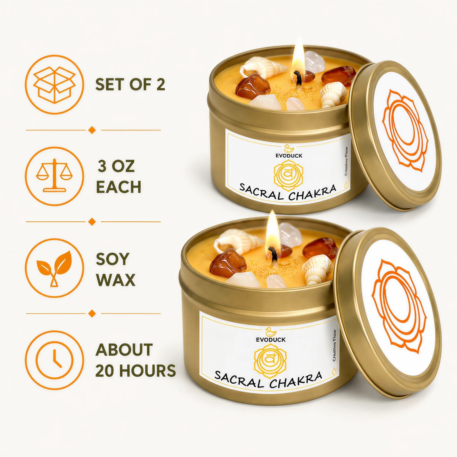 2 Pack Sacral Chakra Crystal Candle Carnelian Reiki Meditation Energy Healing