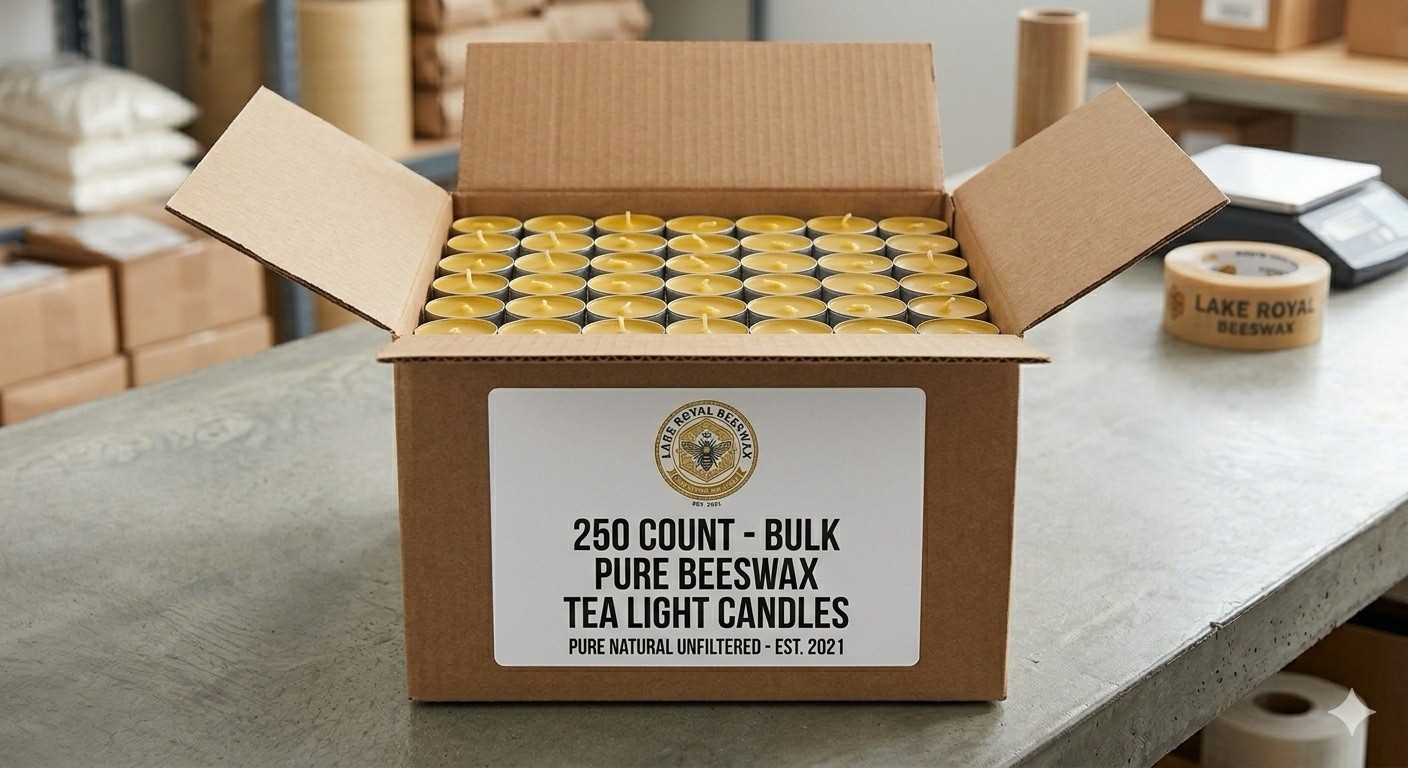 250x Homemade Golden Beeswax Tea Light Candles, Free Shipping, Smokeless Votive
