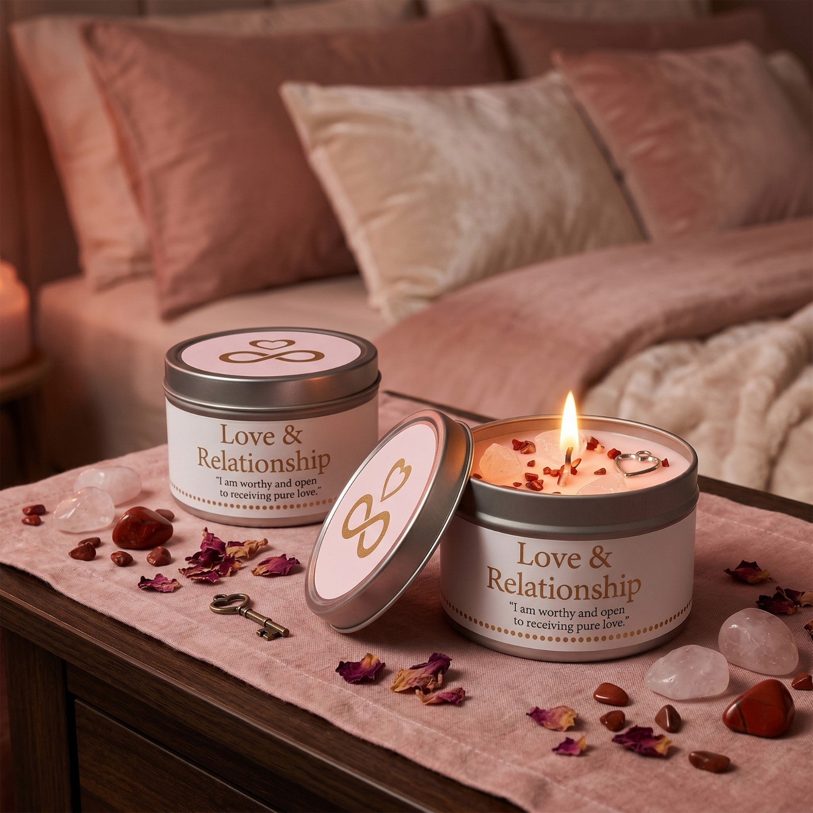 2 Pack Rose Quartz Crystal Candle Soy Love Manifestation Intention Gift