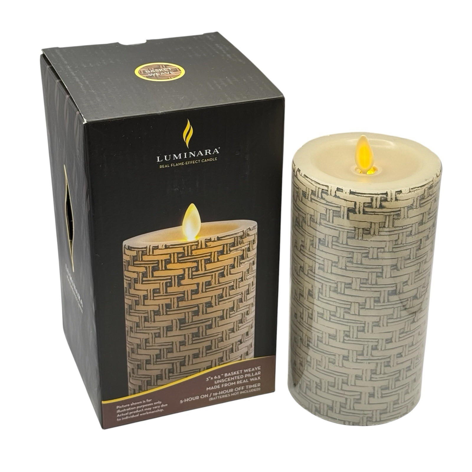 Luminara Basket Weave Indoor Flameless LED Candle for Decor – 3.5″ x 6.5″ 994085