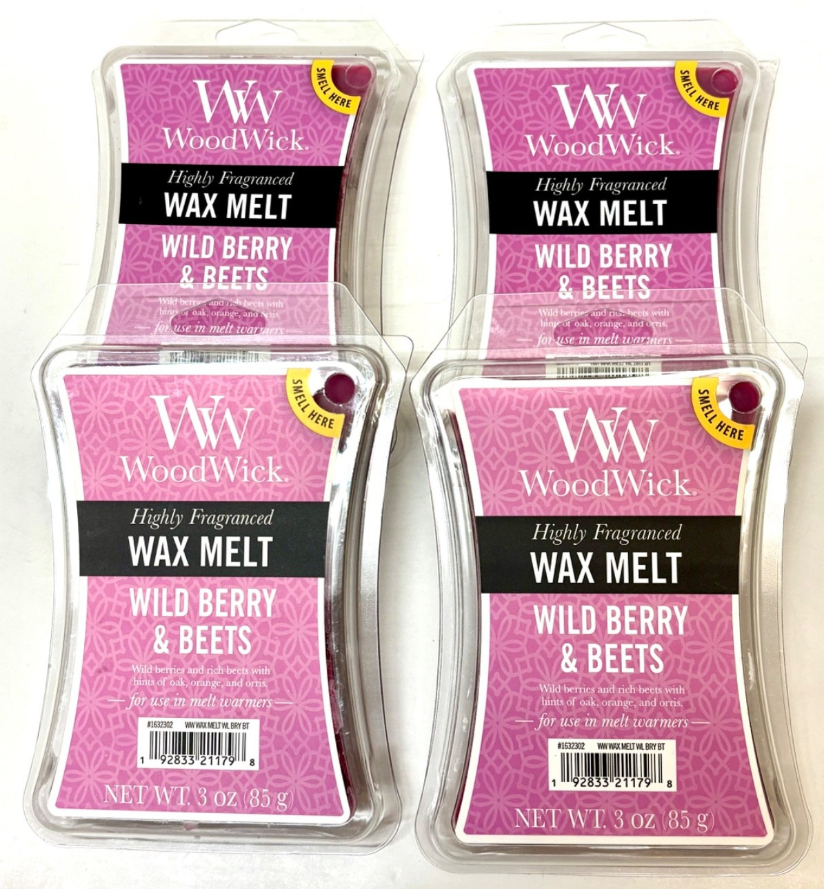 4 Pack WoodWick Highly Fragranced Wax Melts 85g. Free shipping