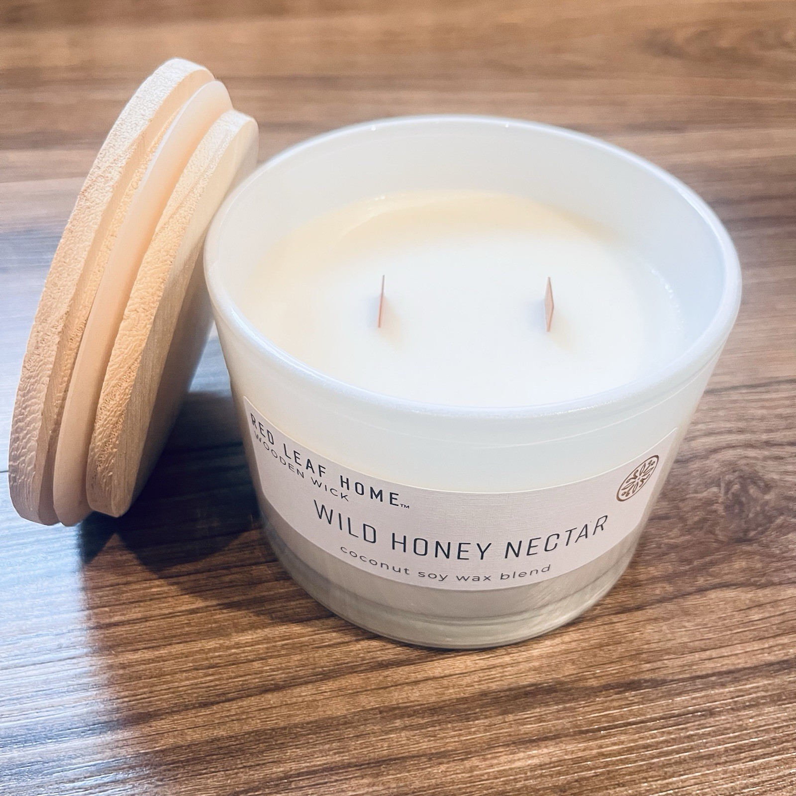 Red Leaf Home Wild Honey Nectar Coconut Soy Blend 15oz Double Wooden Wick Candle