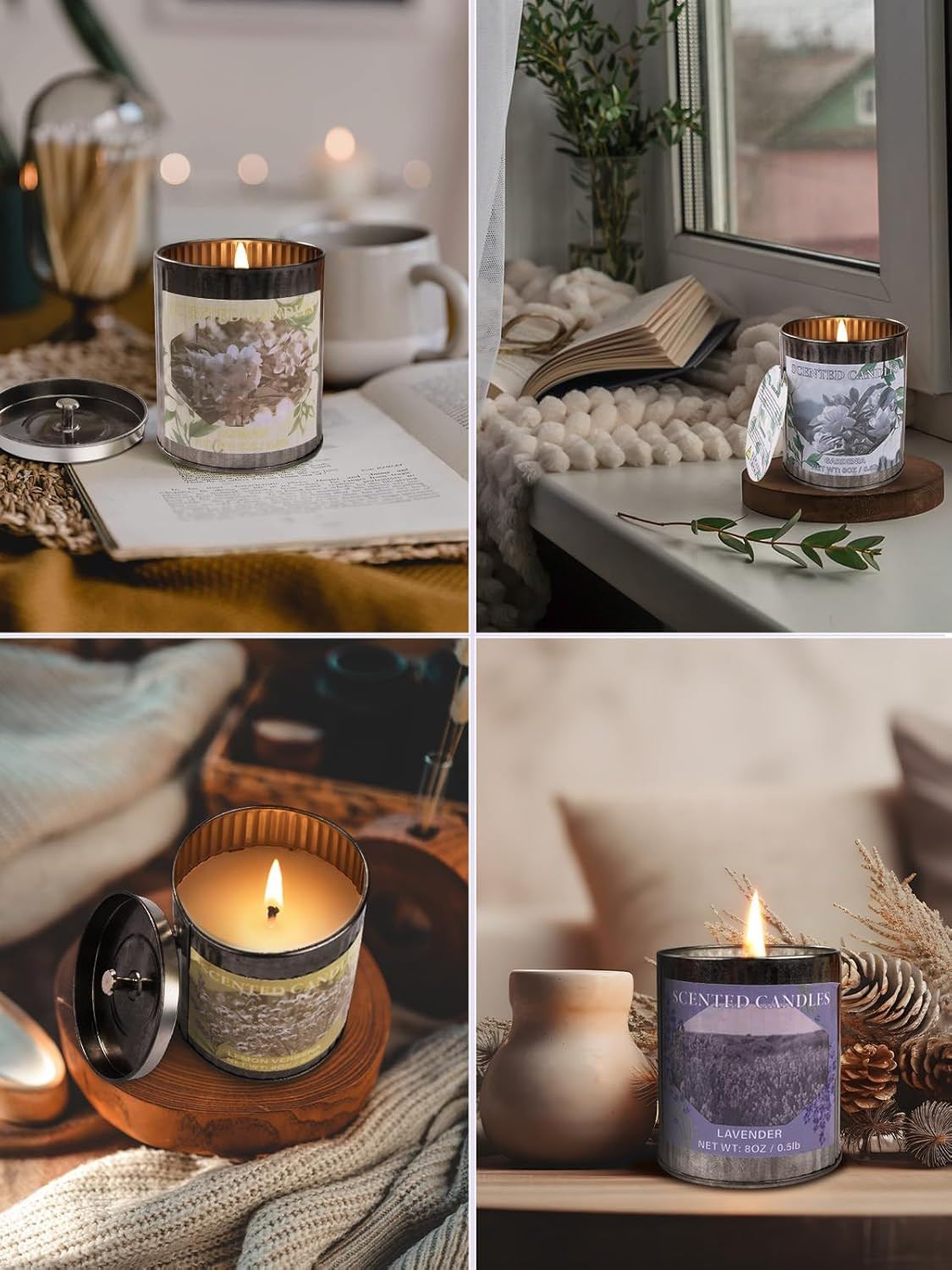 Scented Candle Gift Set, 4 Pack 32oz Soy Wax Candles Set, 200 Hour Burn Time Lon