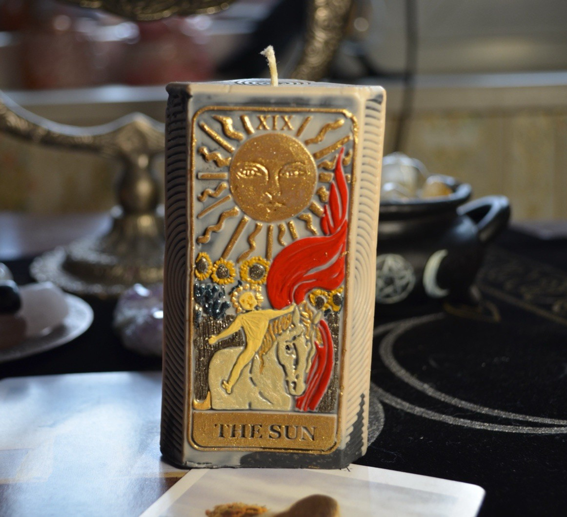Esoteric Tarot Candle Set Sun XIX & Moon XVIII Light Shadow Balance Ritual Decor