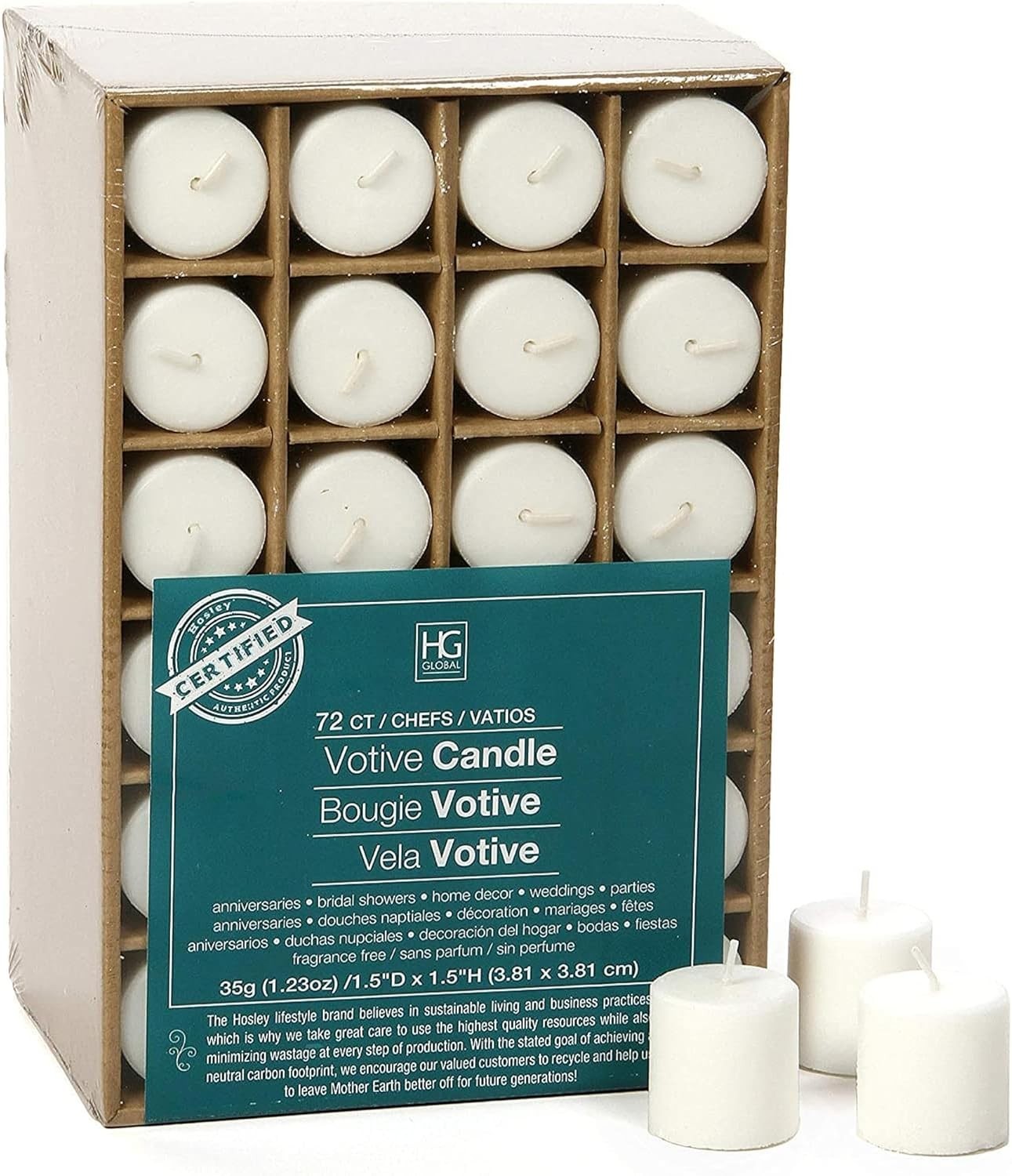 Unscented White Votive Candles, 72-Pack – Clean-Burning, Long-Lasting 10-12 H…