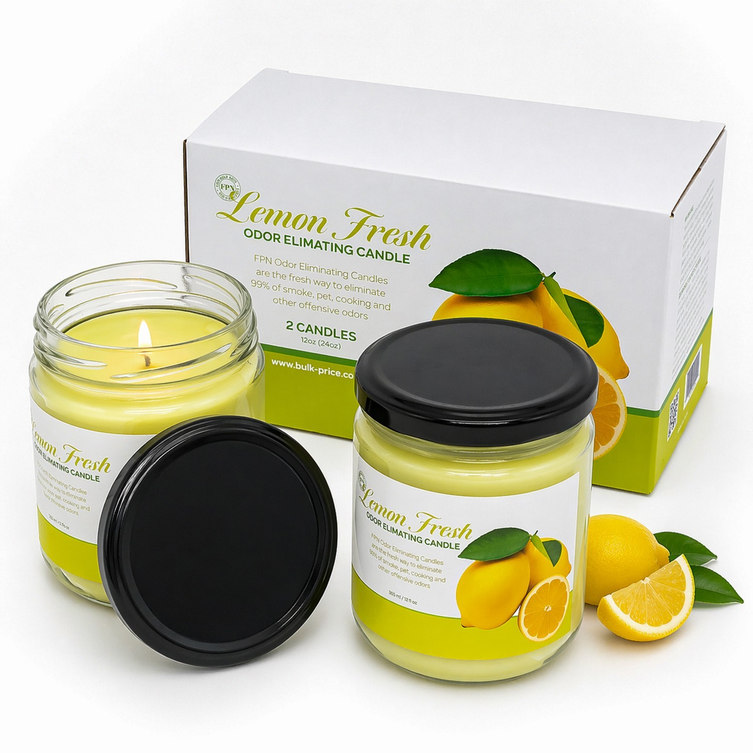FPN Smoke & Cooking Odor Eliminator Candles 12oz Soy Wax Candle Lemon Scent 2 Pc
