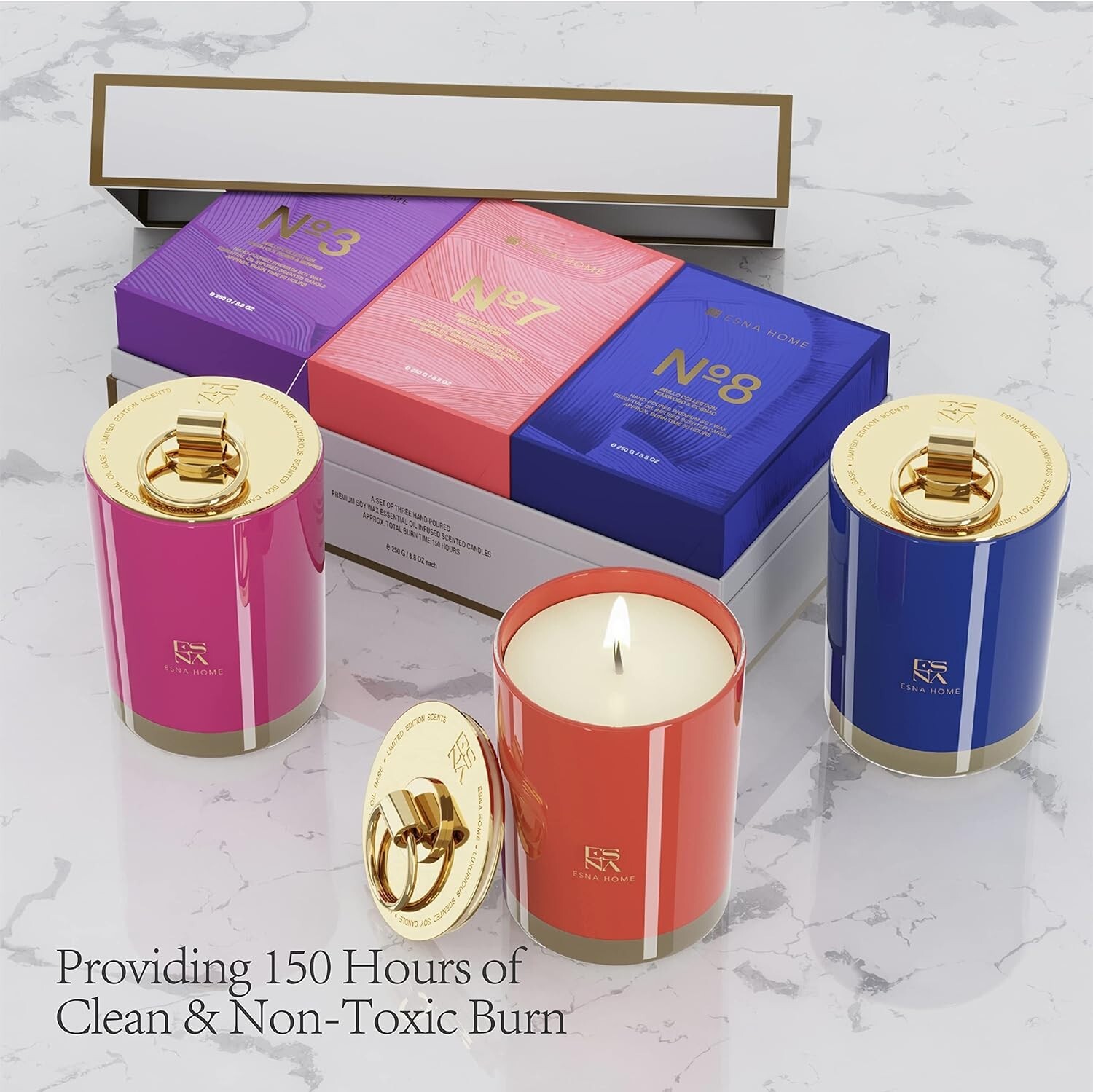 ESNA HOME Luxury Trio Gift Set | 3 Full-Size Aromatherapy All Natural Candles