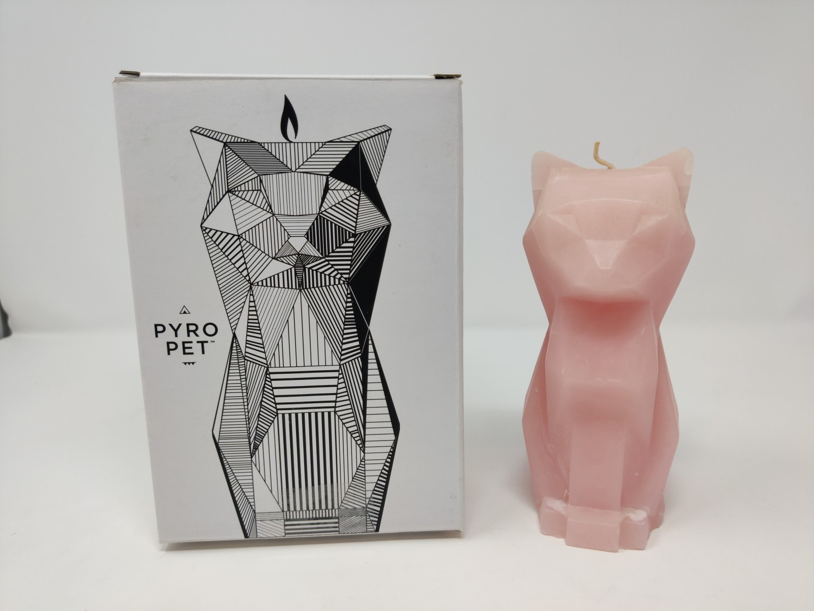 PyroPet Kisa Cat Candle Light Pink Hidden Skeleton 20hr Burn Paraffin Wax Modern