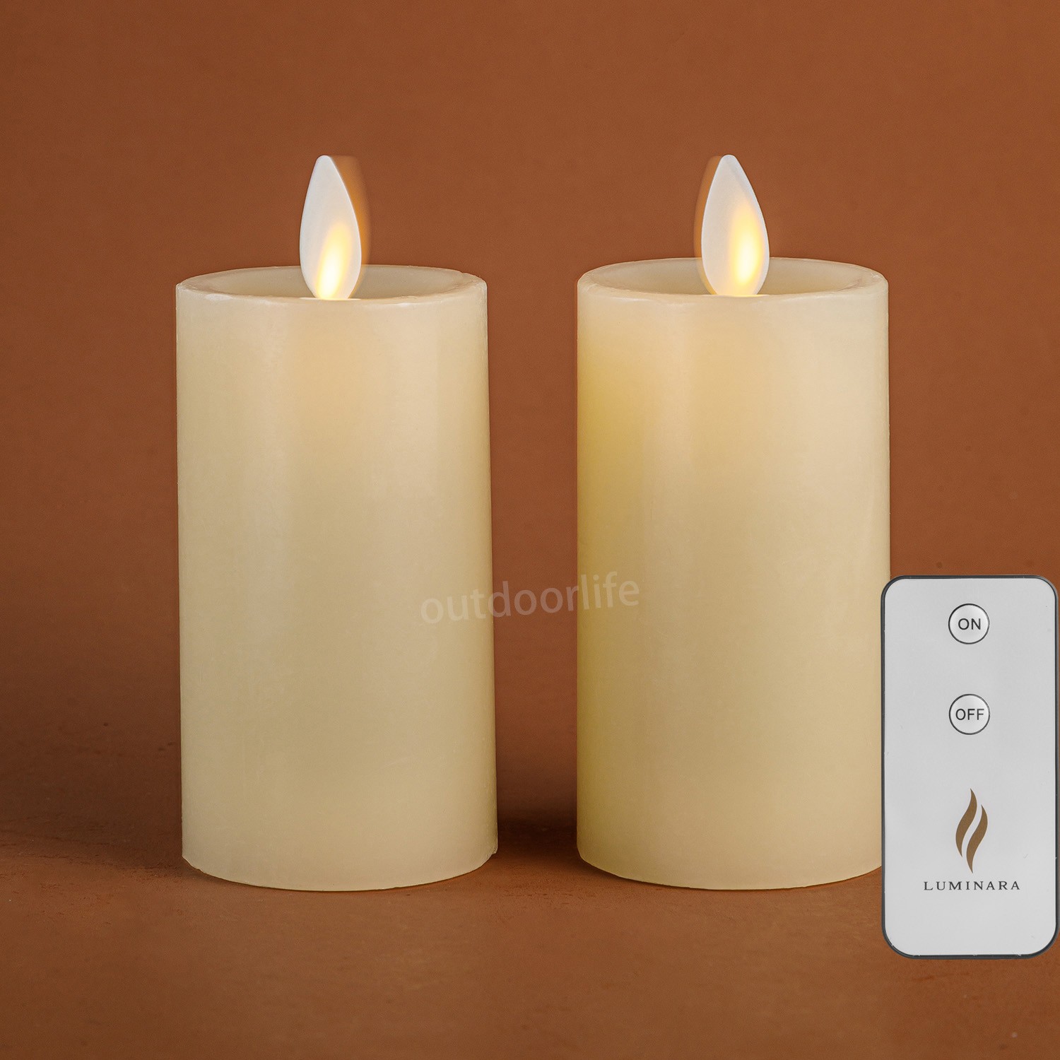 Luminara Flameless Classic Slim Pillar Wax Votive Candles w/Realistic Flame 2PCS