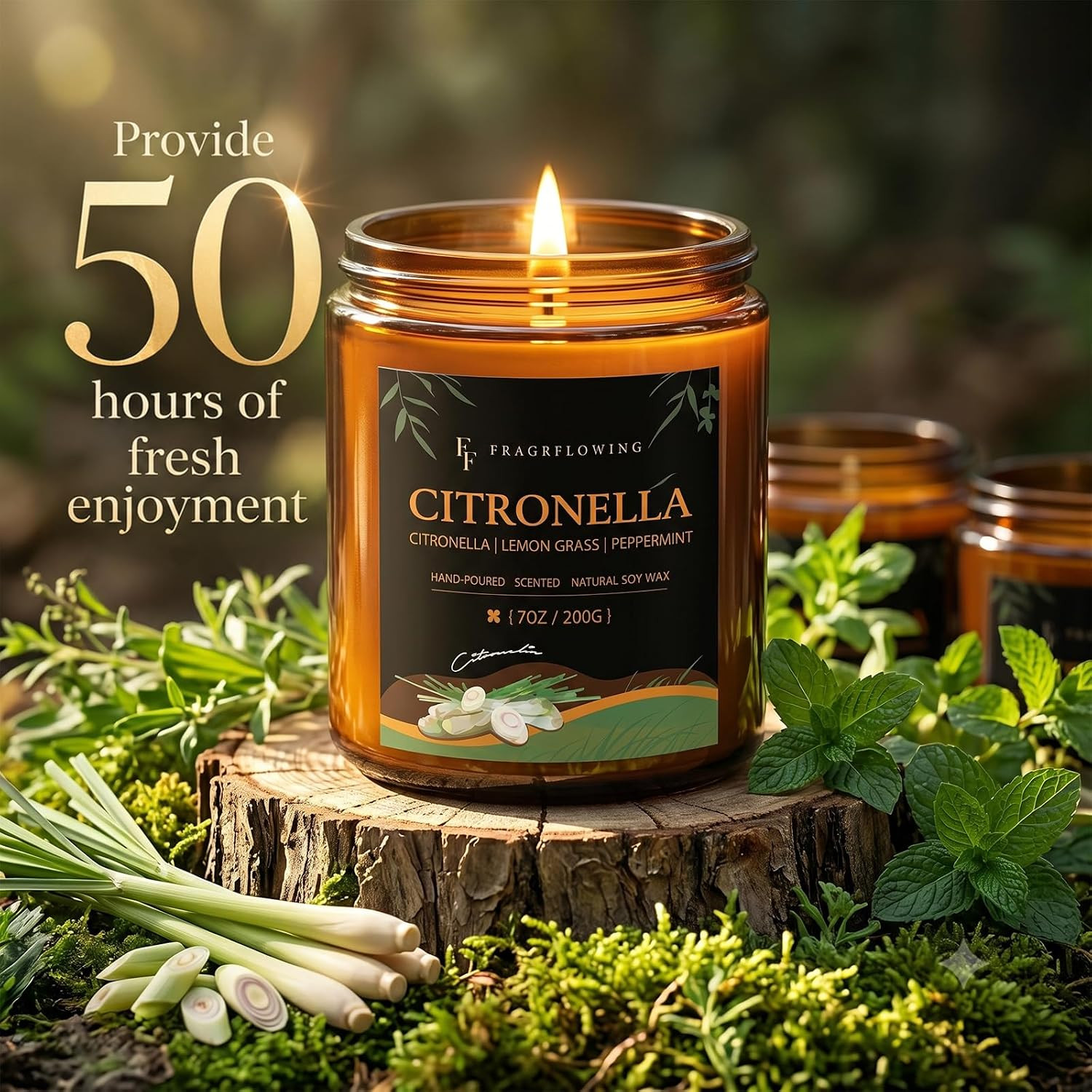 Citronella Candle, Indoor Outdoor Lemongrass Scented Candle，Natural Soy Wax Jar