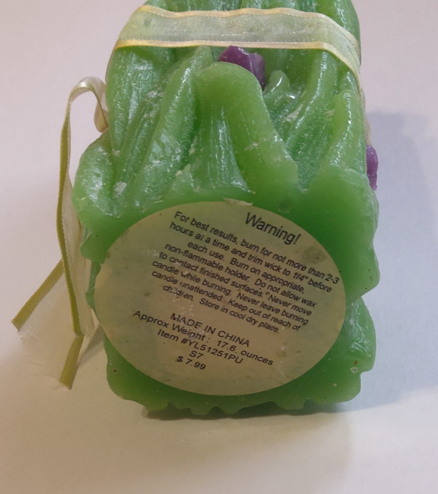 Candle Bouquet of Purple Roses Pillar Candle 6in tall
