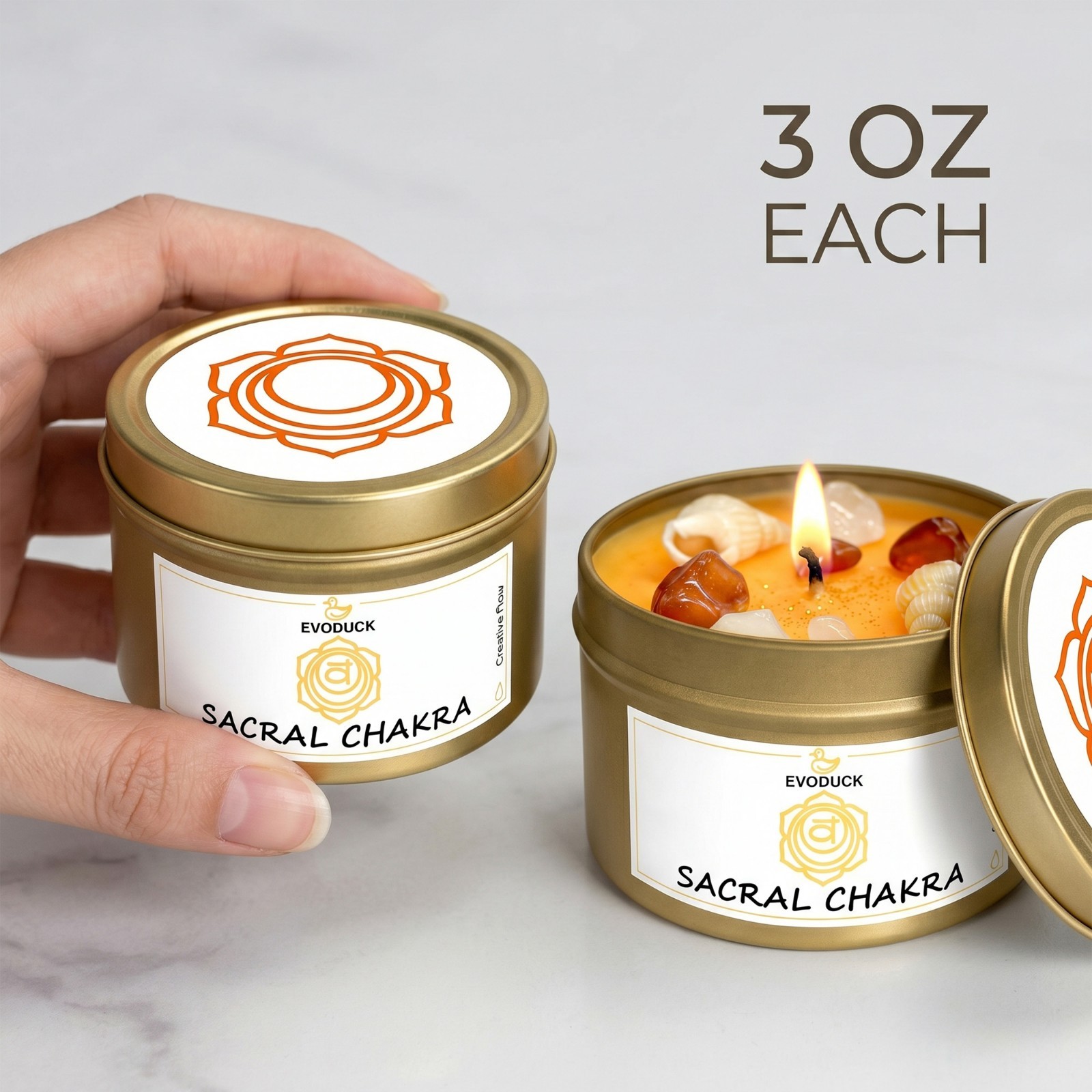2 Pack Sacral Chakra Crystal Candle Carnelian Reiki Meditation Energy Healing