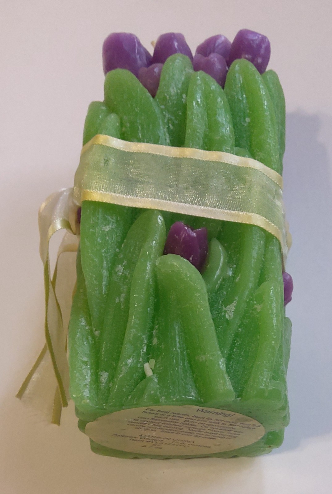 Candle Bouquet of Purple Roses Pillar Candle 6in tall