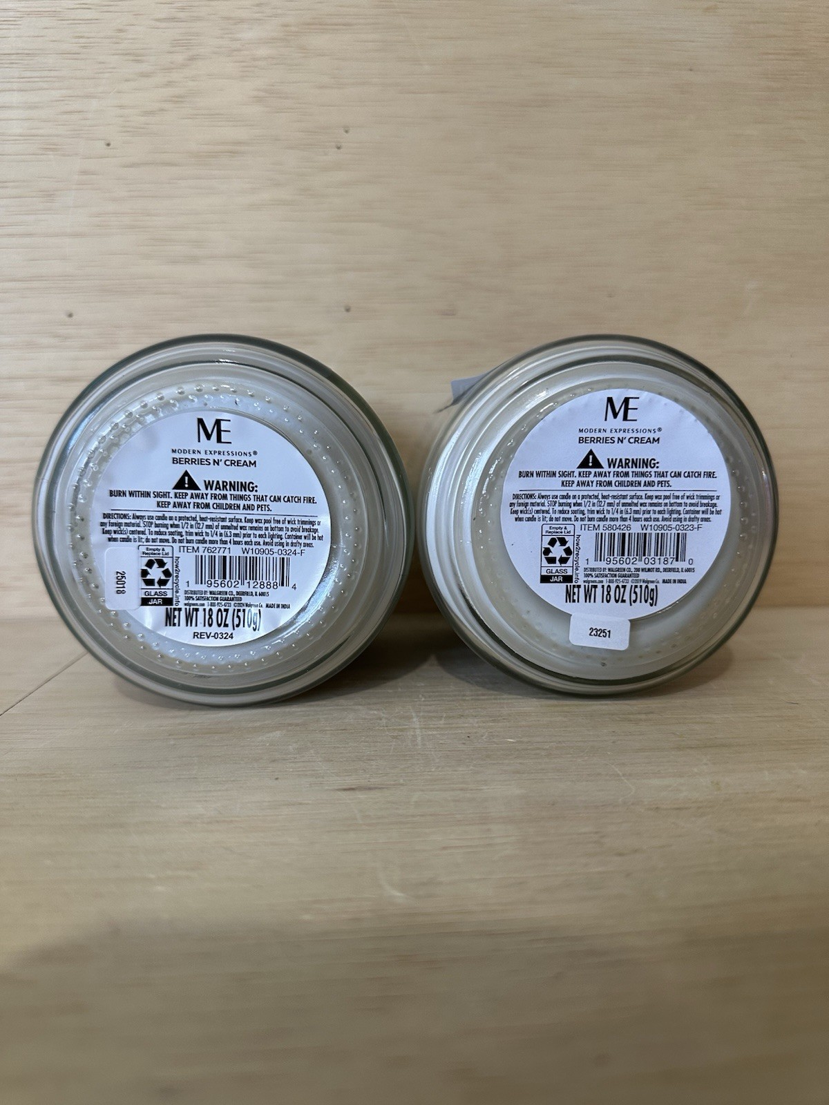 Lot 2-Modern Expression Berries & Cream 18oz Ea- Glass Jars