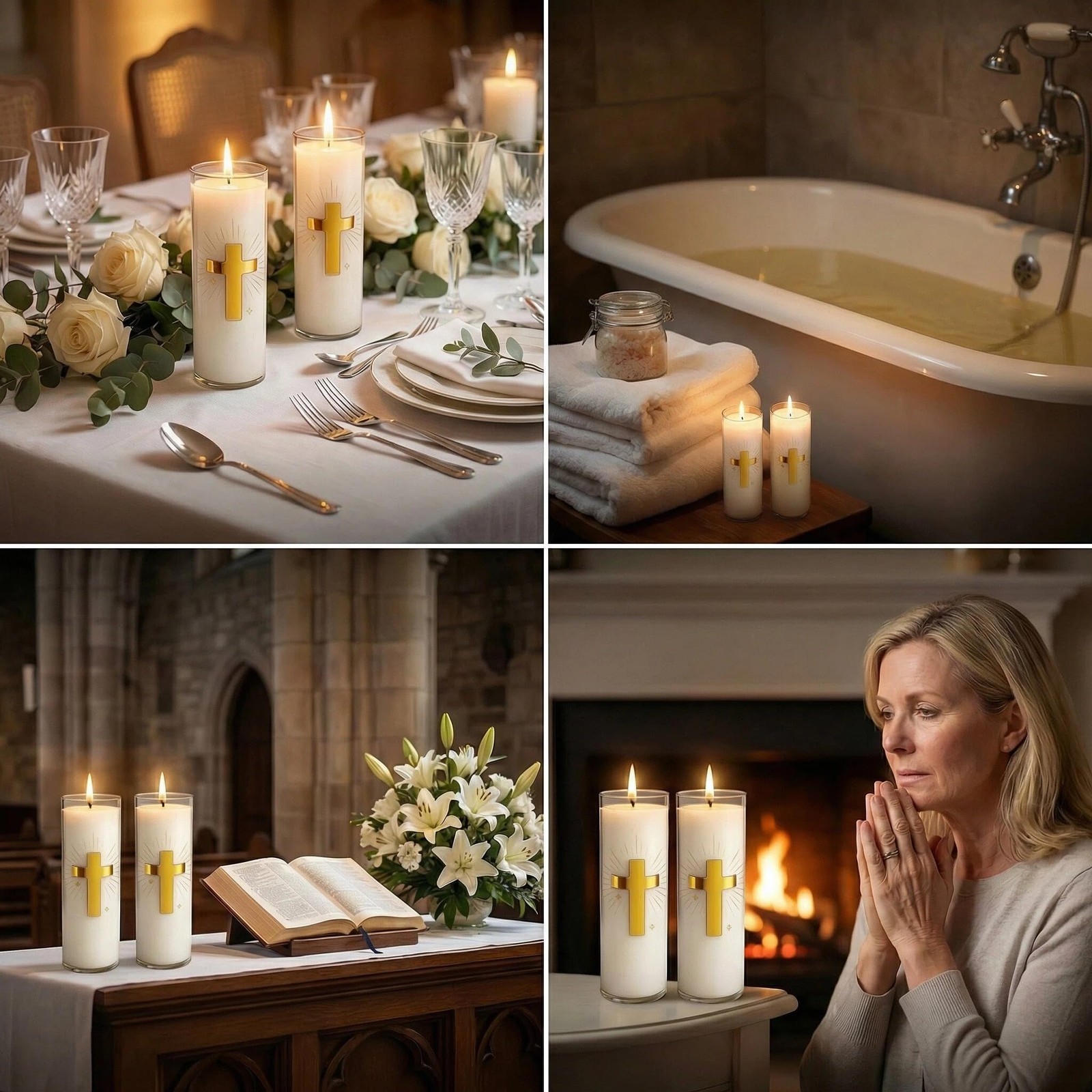 CysEdge White Beeswax Candle, 2Pack, Blessed Church & Prayer Candle