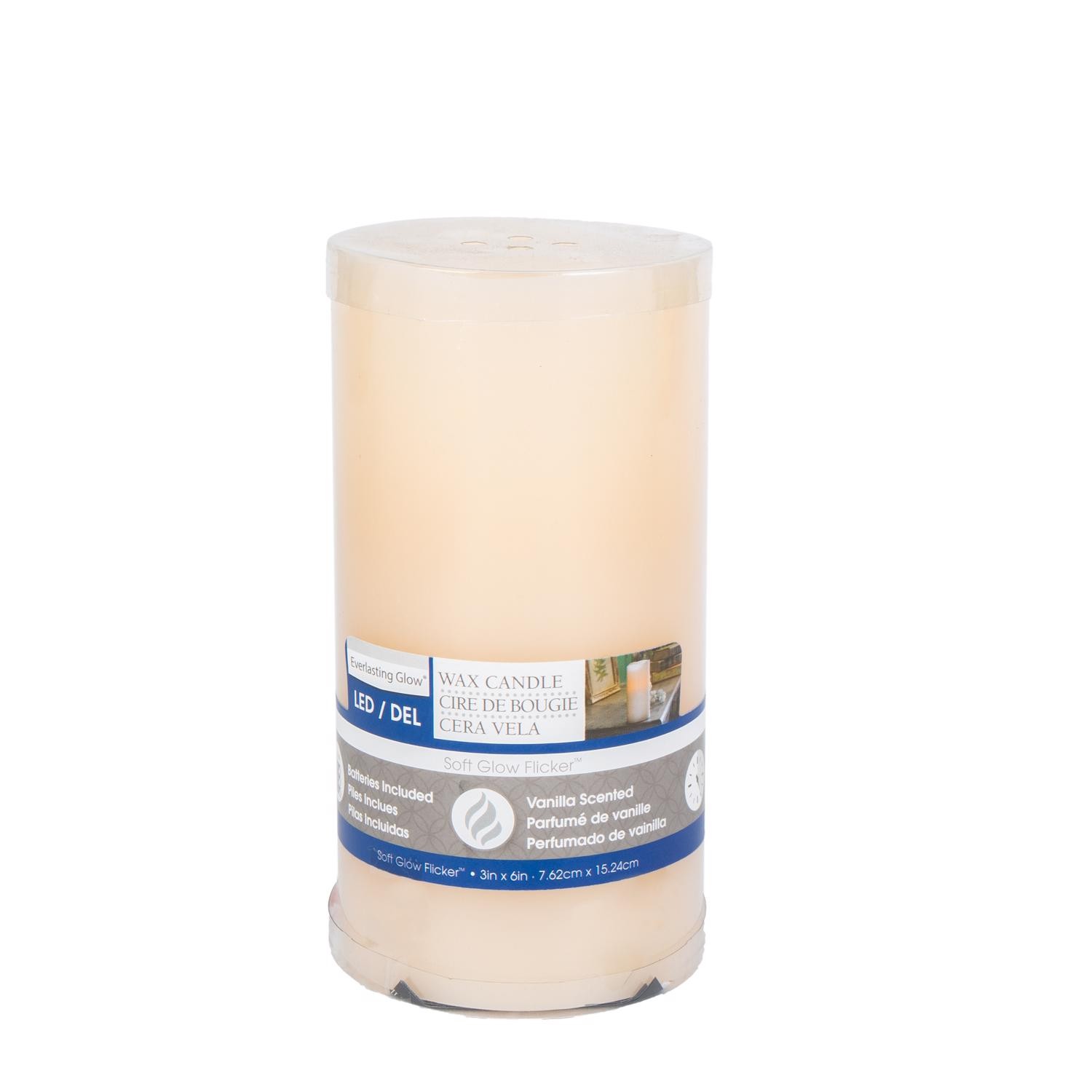 Everlasting Glow Bisque Vanilla Edge Pillar Flameless Candle 6in. H X 3in. D