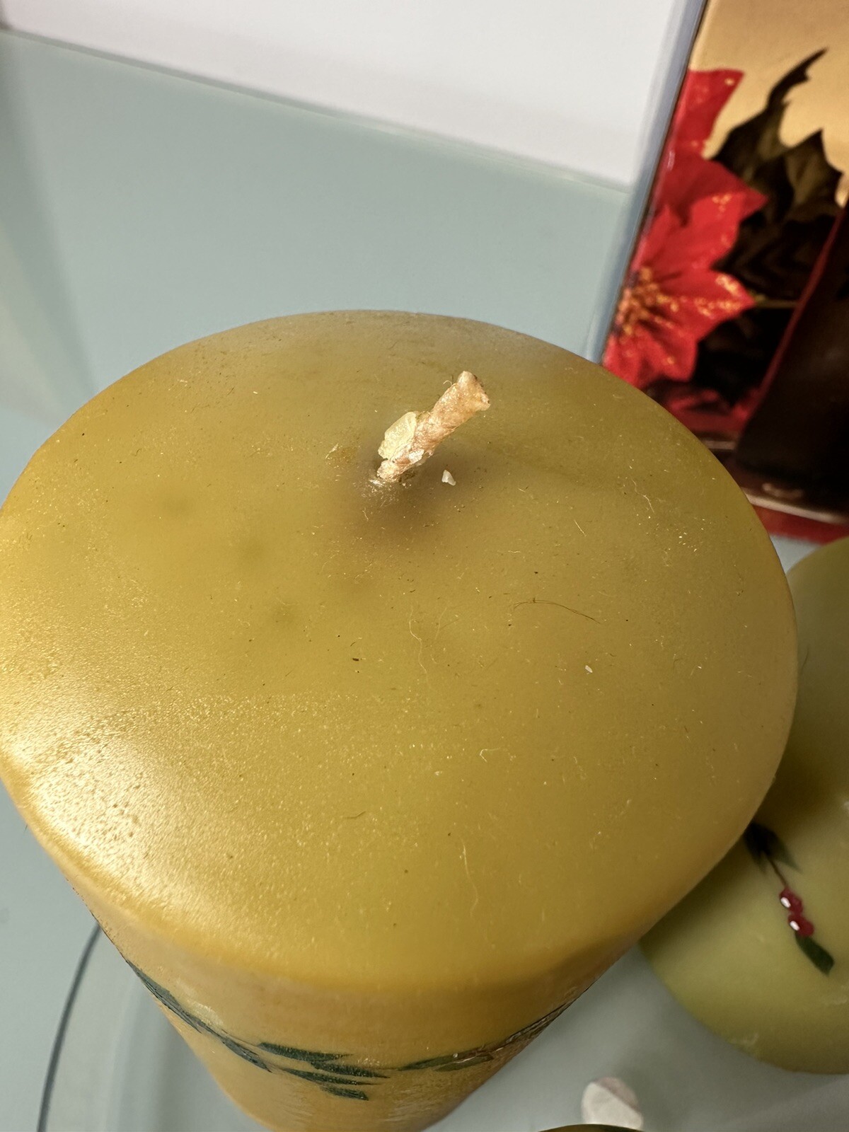 Candle Gift Set. Green Holly. Holiday Time. 3 Candle
