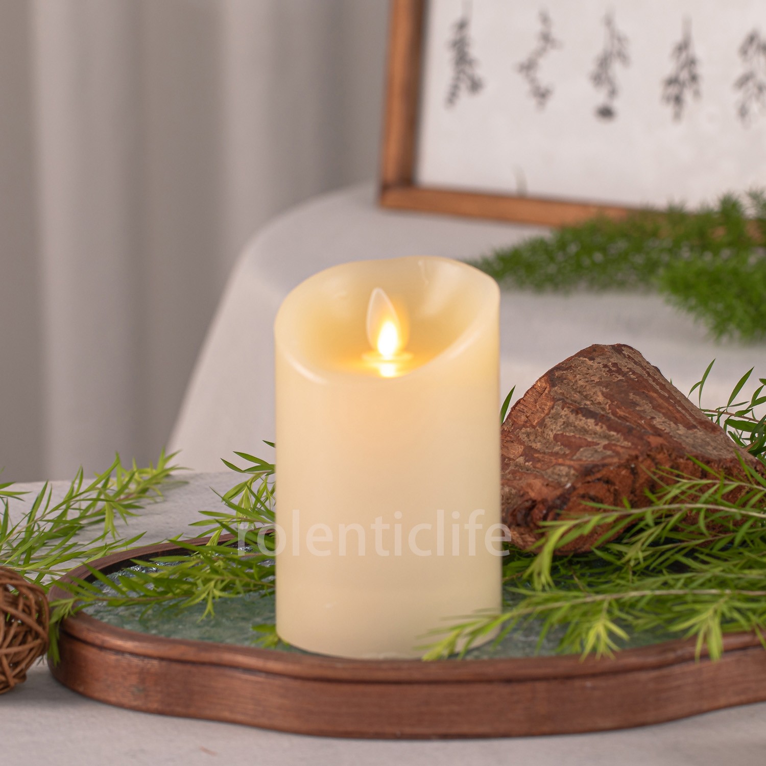 Luminara Flameless LED Pillar Wax Candles w/Remote Moving Flame Ivory 3″Dx4.5″H