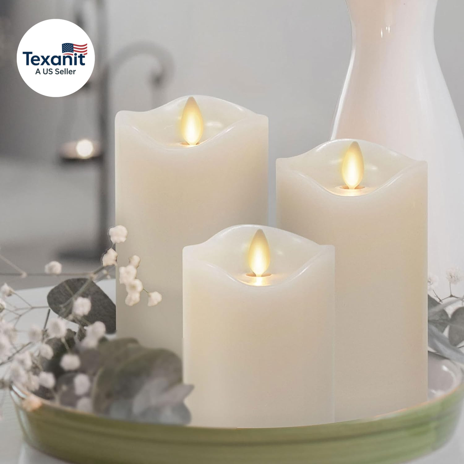 by Luminara Set of 3 Flameless LED Flickering Moving Flame Pillars (3″ X 4.5″, 5